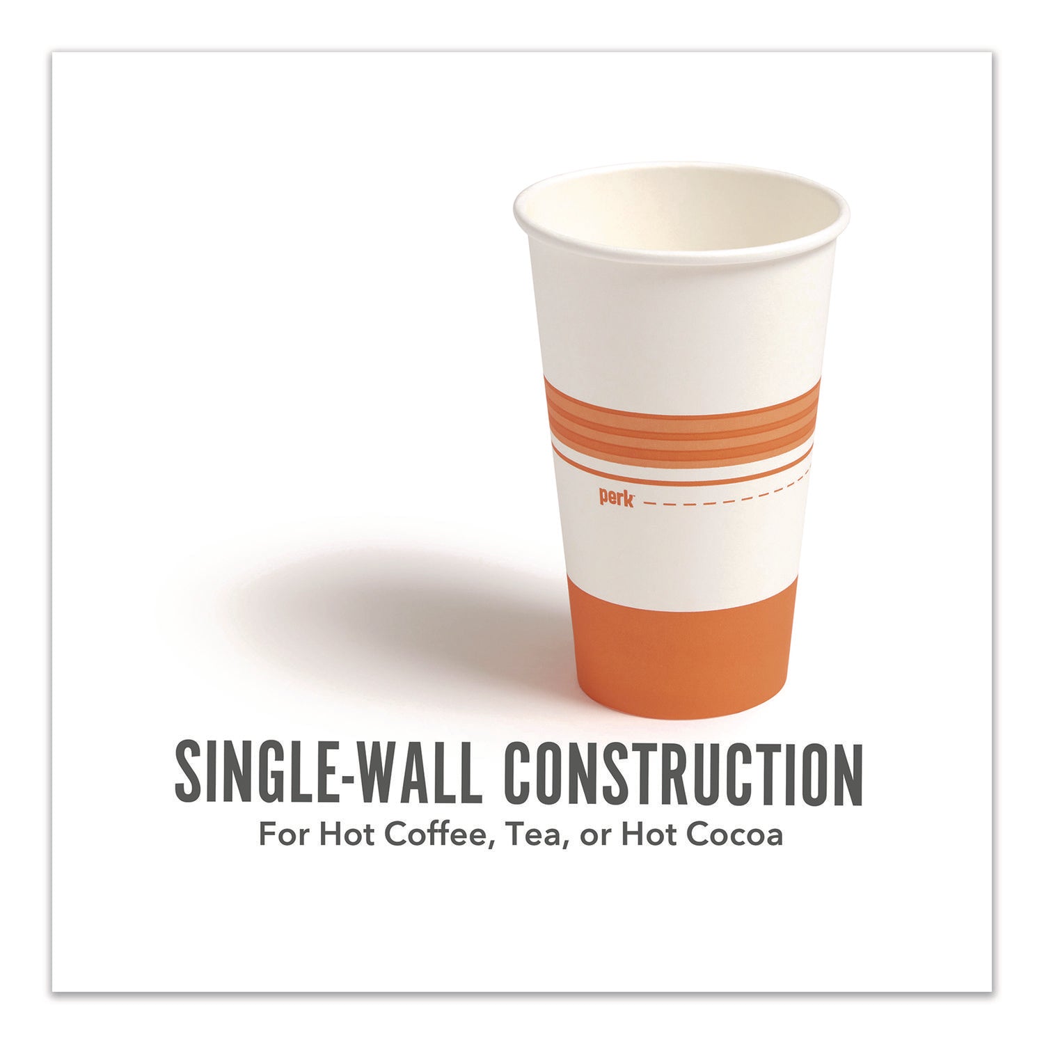 Perk™ Paper Hot Cups, 16 oz, White/Orange, 500/Carton