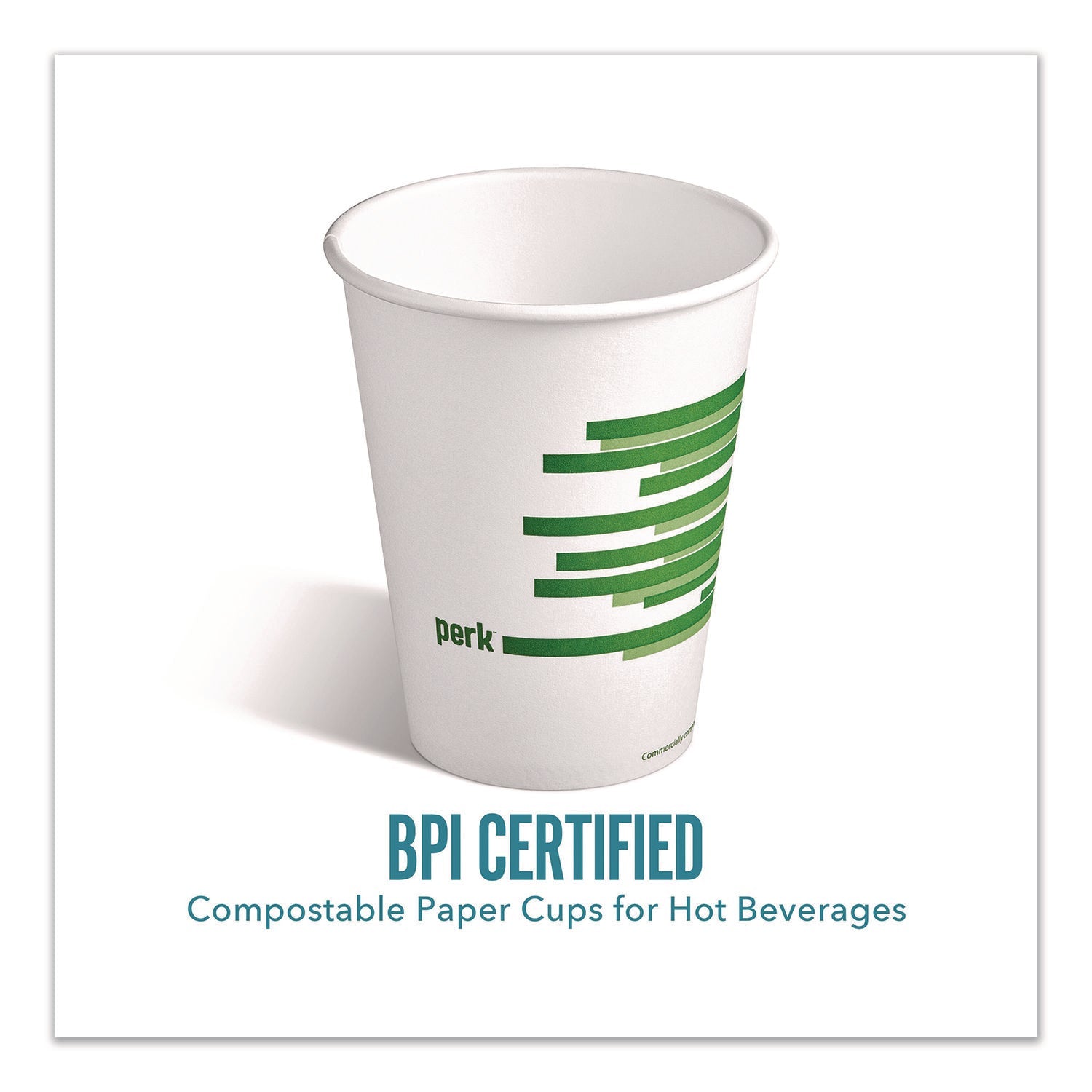 Perk™ Eco-ID Compostable Paper Hot Cups, 12 oz, White/Green, 500/Carton