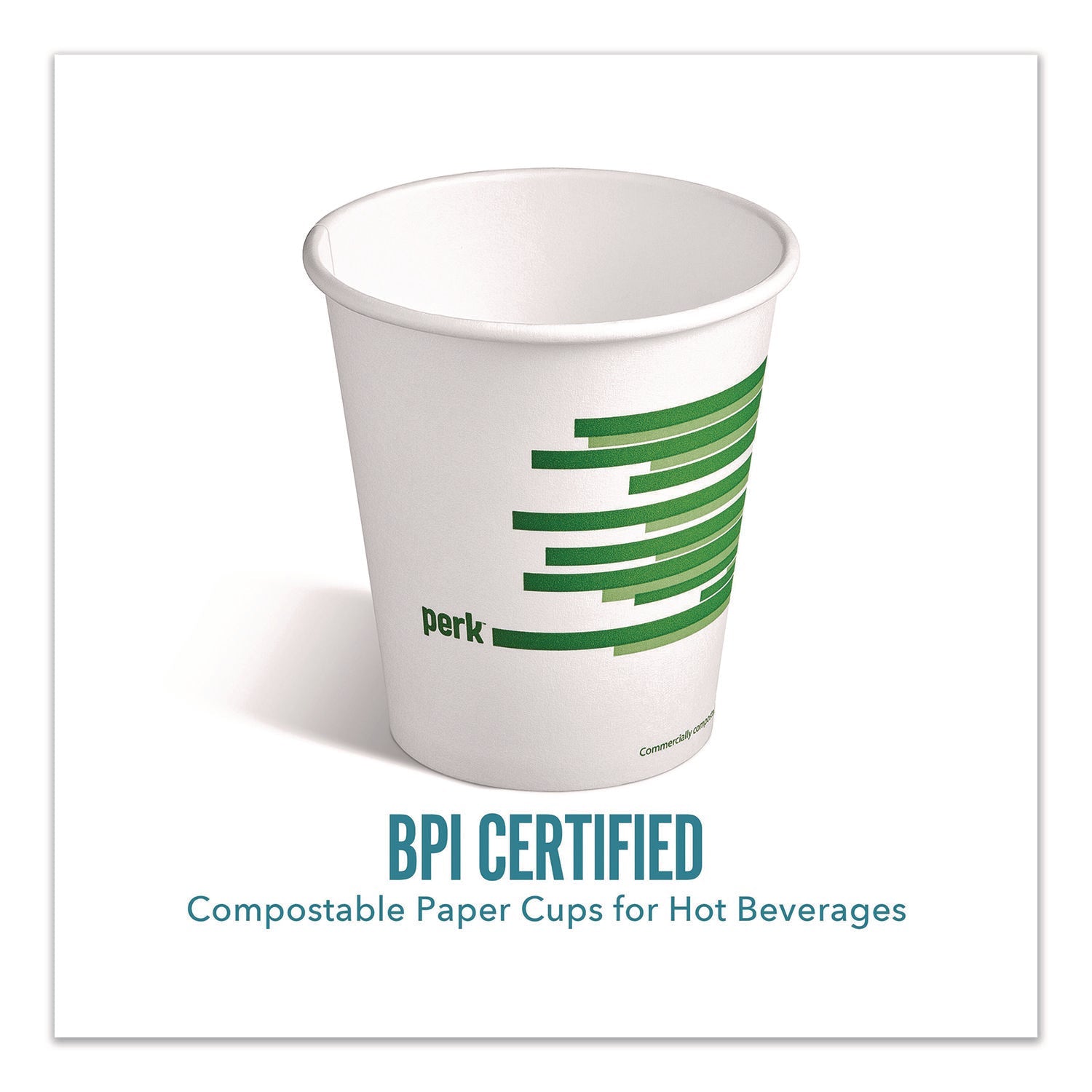 Perk™ Eco-ID Compostable Paper Hot Cups, 10 oz, White/Green, 500/Carton
