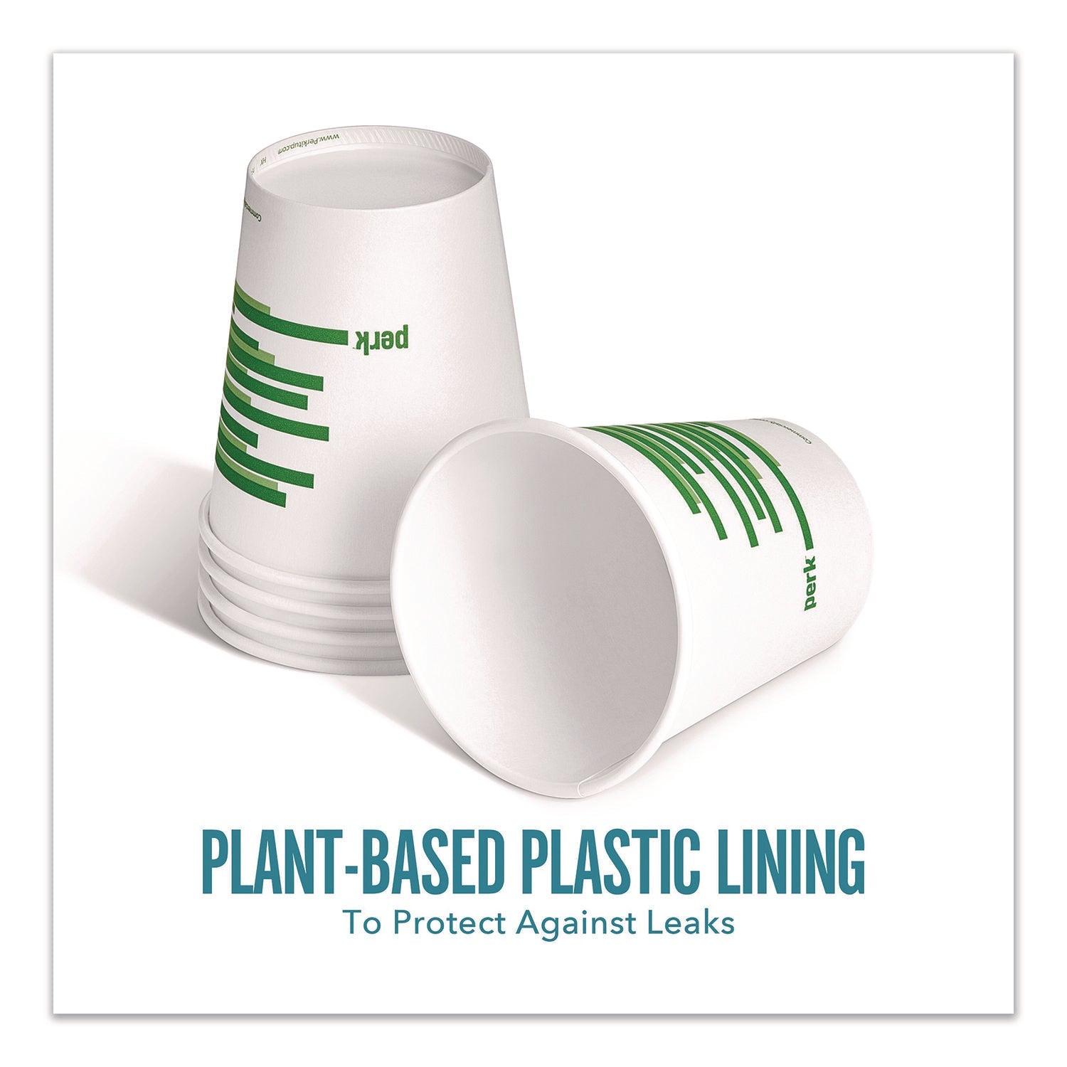 Perk™ Eco-ID Compostable Paper Hot Cups, 10 oz, White/Green, 500/Carton