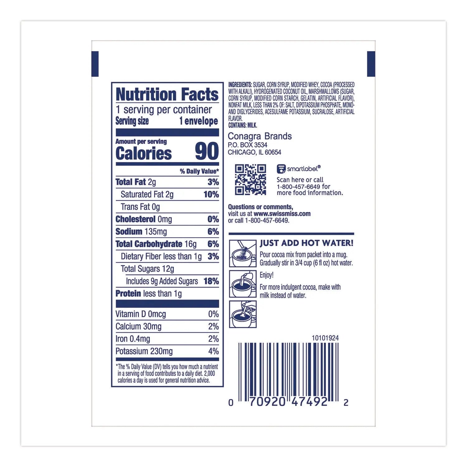 Swiss Miss® Marshmallow Hot Cocoa Mix, 0.73 oz Packet, 50/Box