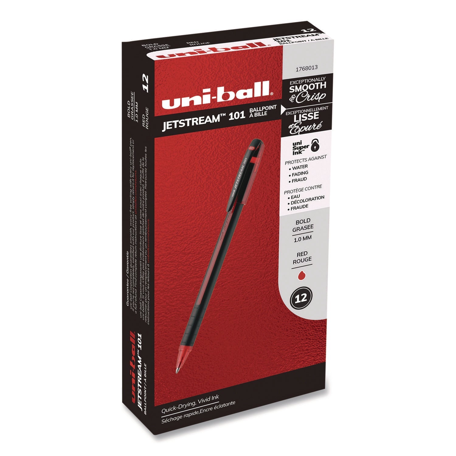 uniball® Jetstream 101 Hybrid Gel Pen, Stick, Bold 1 mm, Red Ink, Black/Red Barrel, Dozen