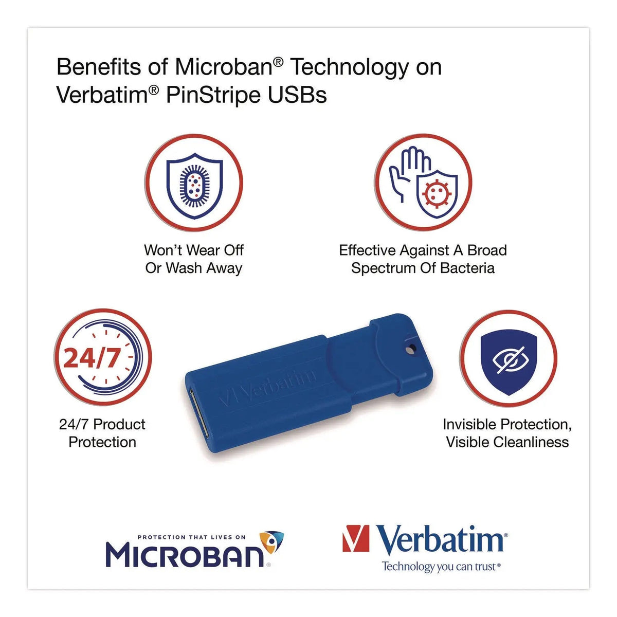 Verbatim® PinStripe USB 3.0 Flash Drive, 16 GB, Assorted Colors, 5/Pack