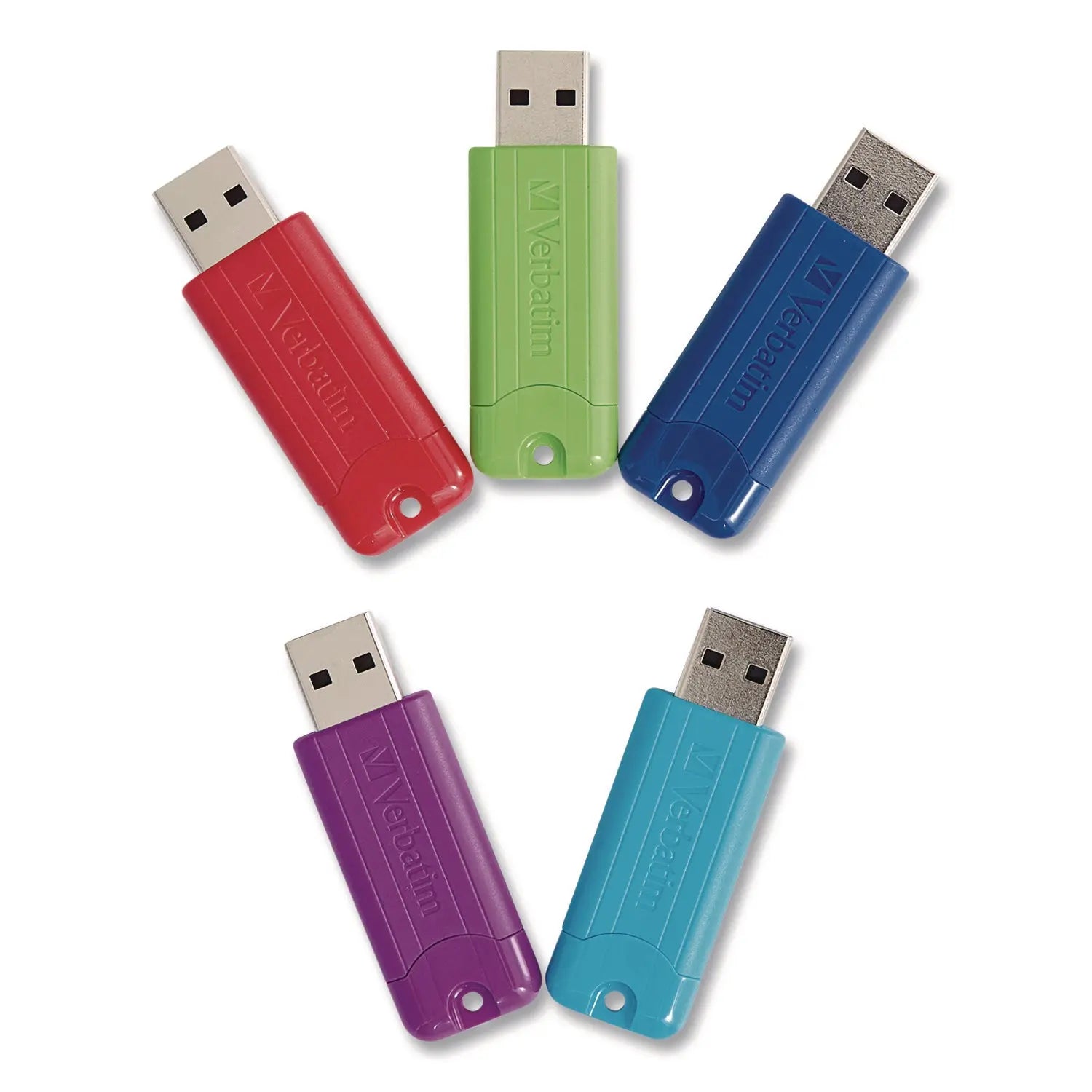 Verbatim® PinStripe USB 3.2 Flash Drive, 64 GB, Assorted Colors, 5/Pack