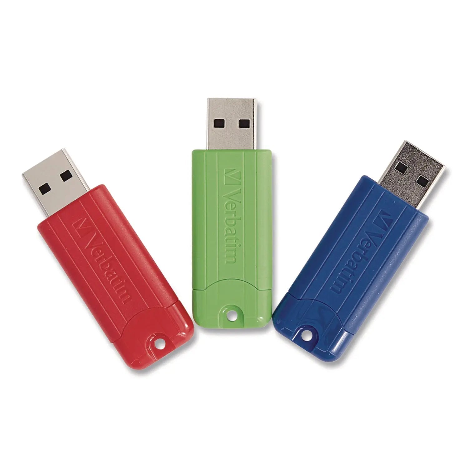 Verbatim® PinStripe USB 3.0 Flash Drive, 128 GB, Blue/Green/Red, 3/Pack