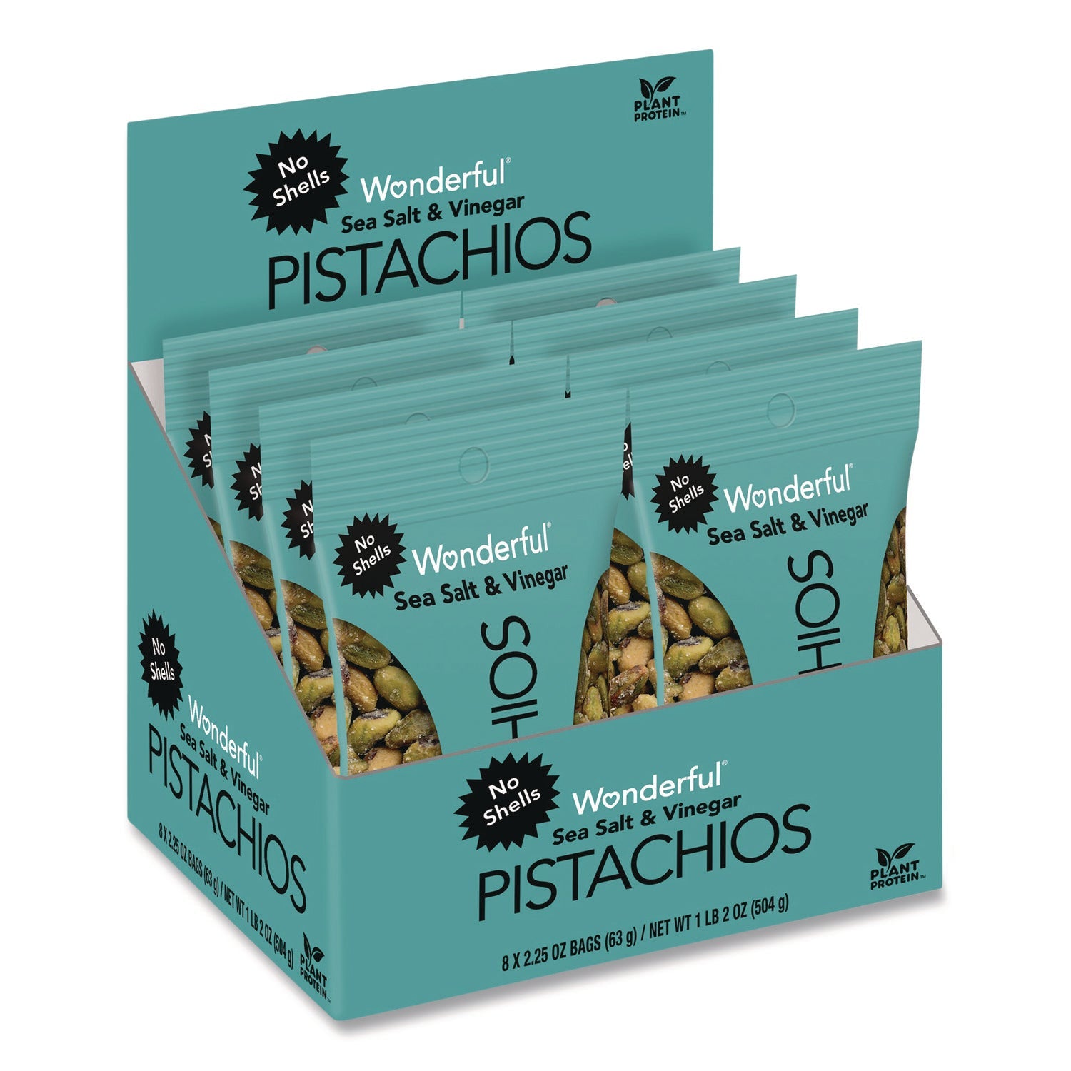 Paramount Farms® Wonderful No Shells Pistachios, Sea Salt and Vinegar, 2.25 oz Bag, 8/Box