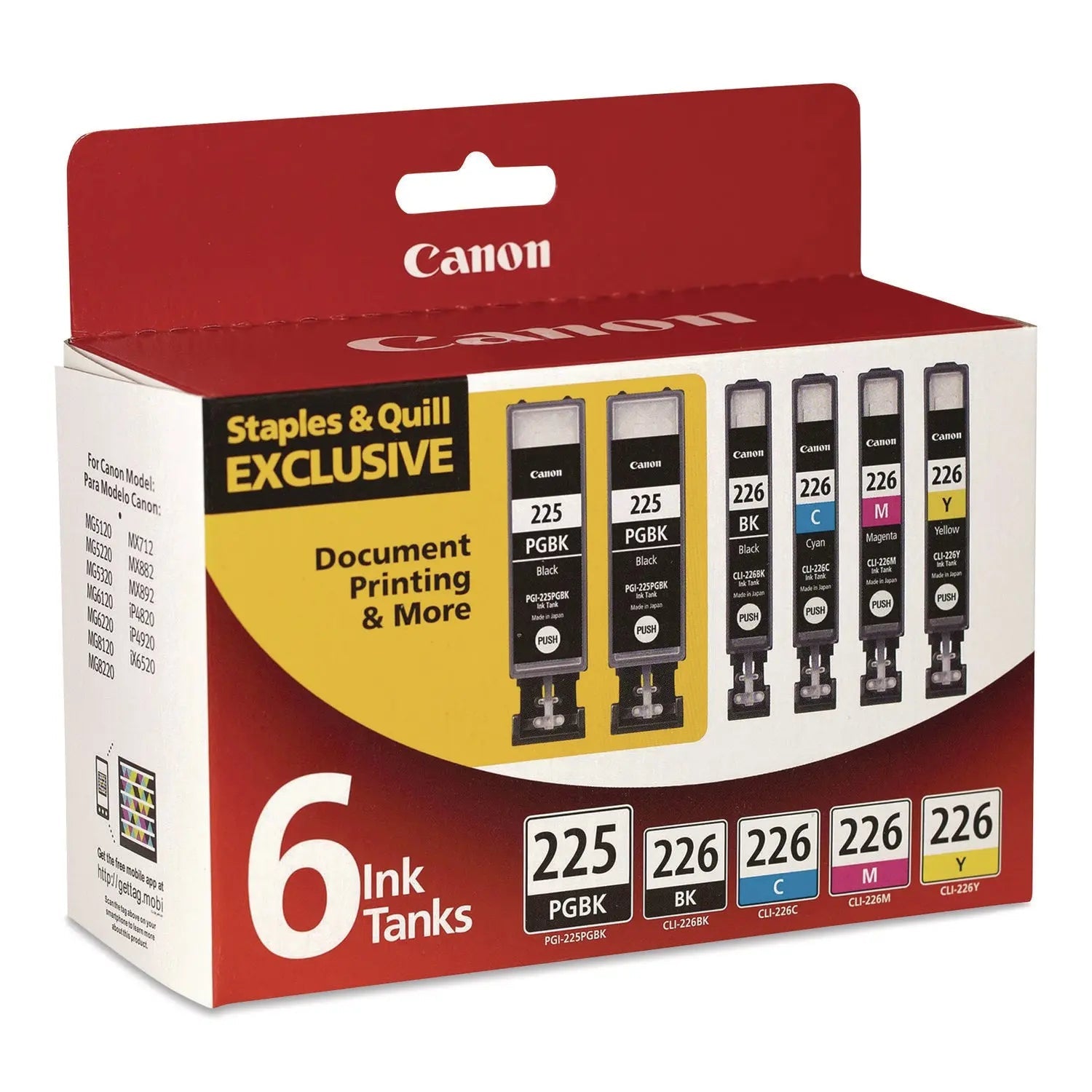 Canon® 956114 (PGI-225, PGI-226) Ink, Black/Cyan/Magenta/(2) Photo Black/Yellow, 6/Pack