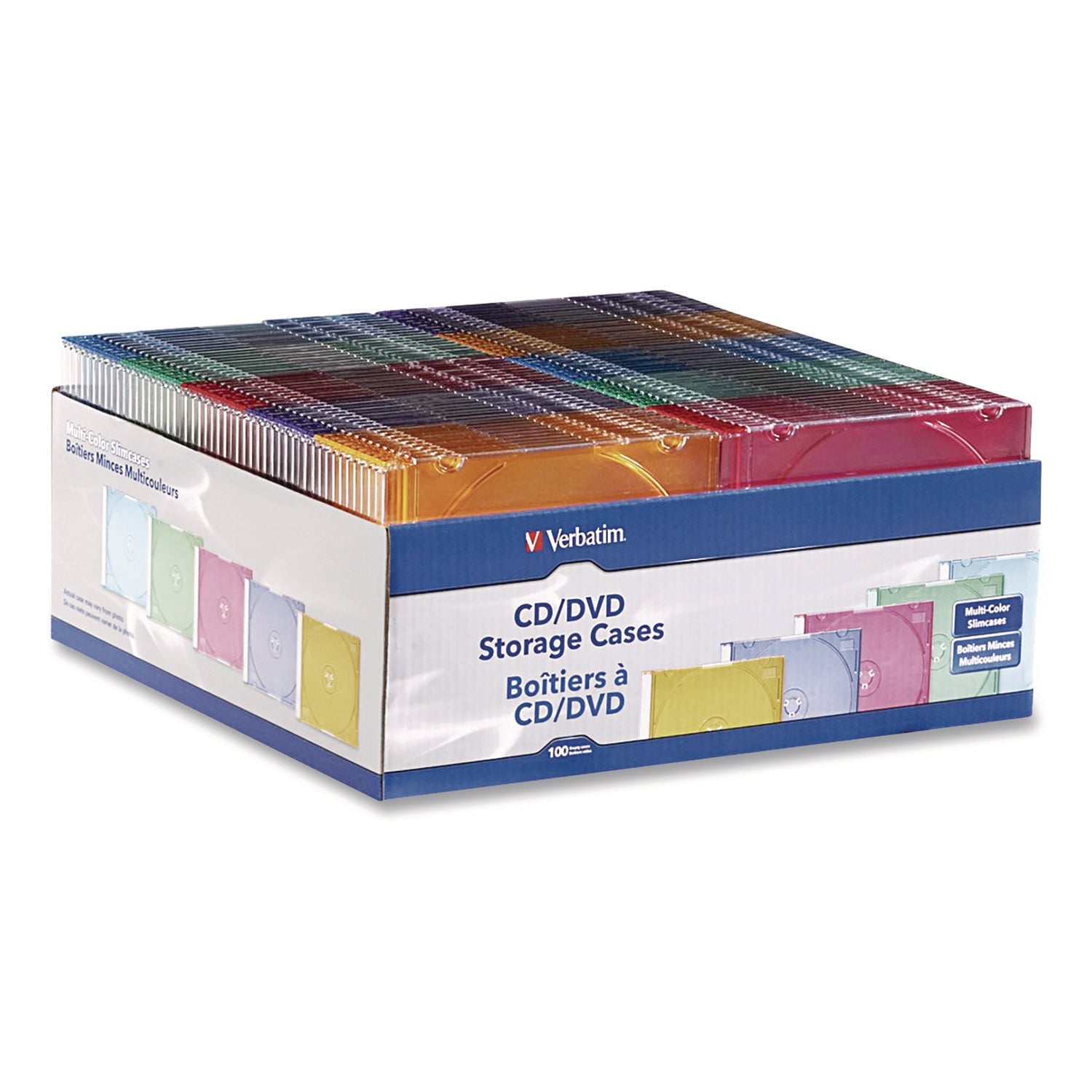 Verbatim® Slim Cases, CD/DVD, Assorted Colors, 100/Pack