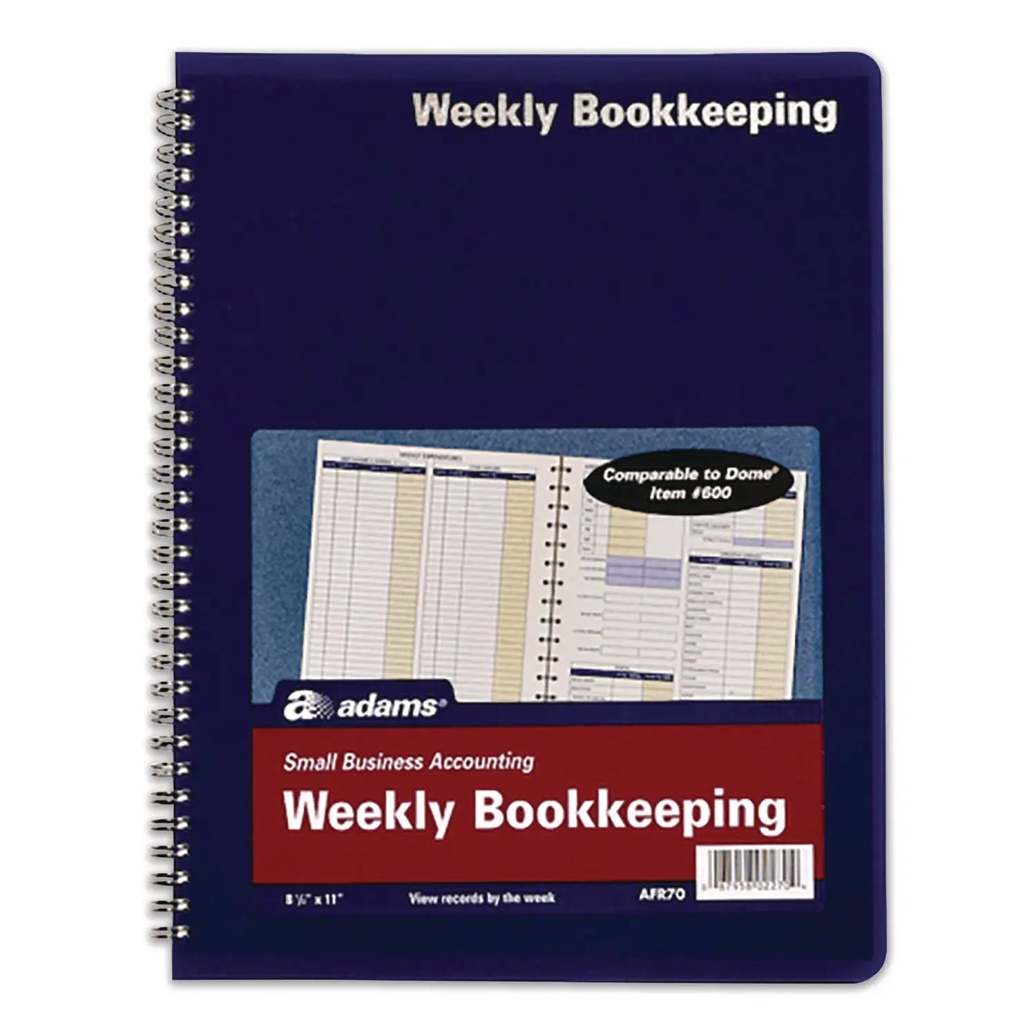 Adams® Weekly Bookkeeping Ledger, Columns Vary By Section, Royal Blue Cover, 11 x 8.5 Sheets, 56 Sheets/Book