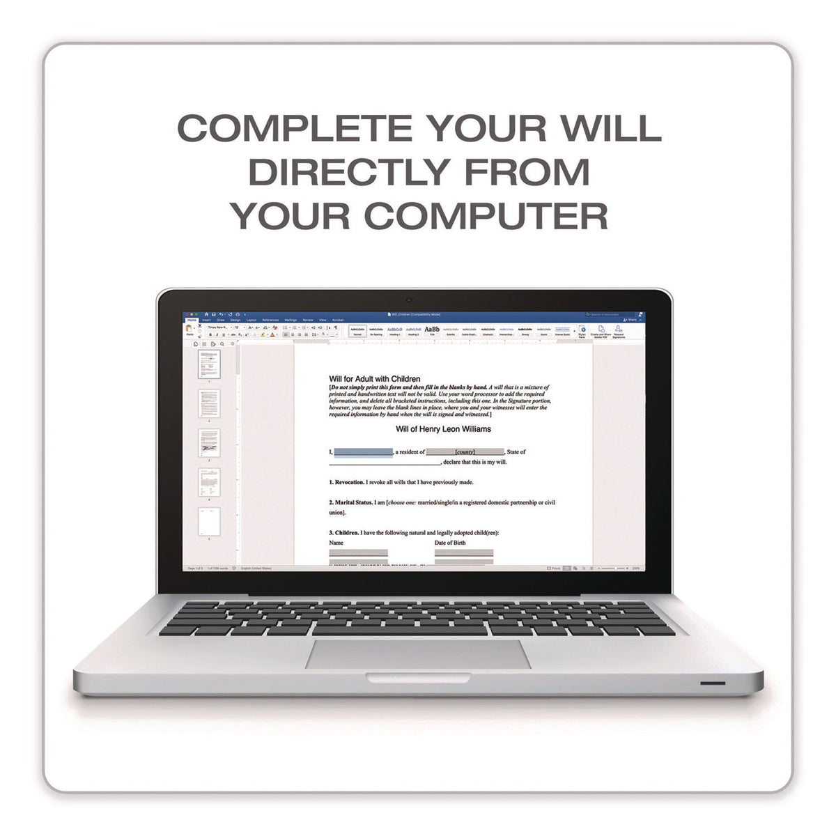 Adams® Last Will and Testament Digital Download with Instructions, Inkjet/Laser Printable, 8.5 x 11, Unlimited Number of Forms