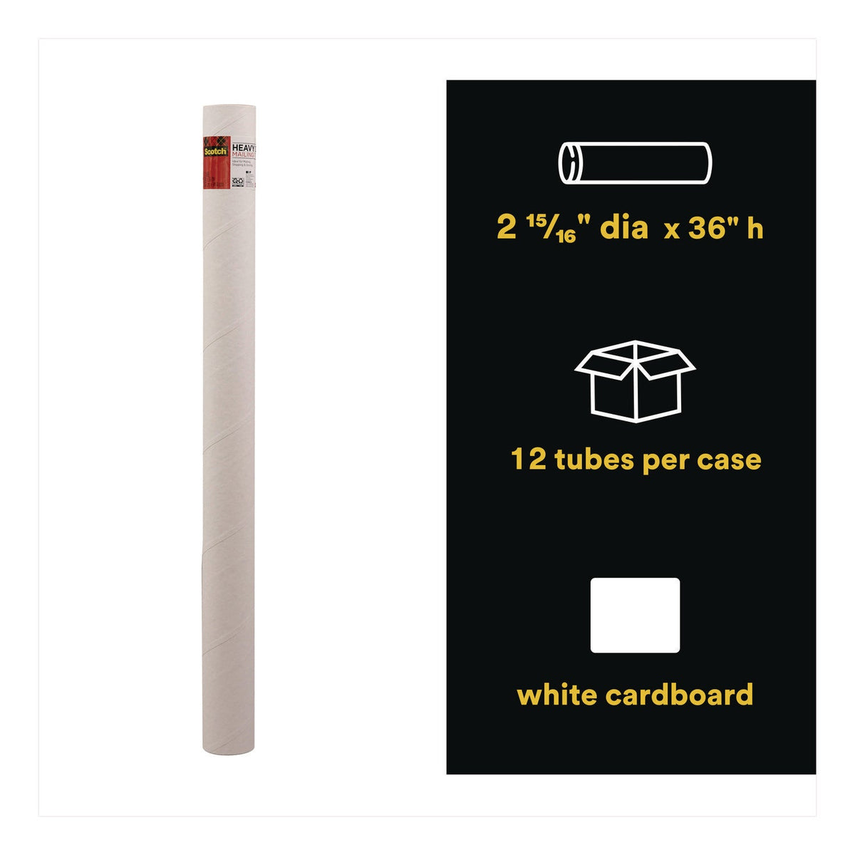 Scotch™ Mailing Tube, 36" Long, 3" Diameter, White, 12/Carton - Bloom Skins