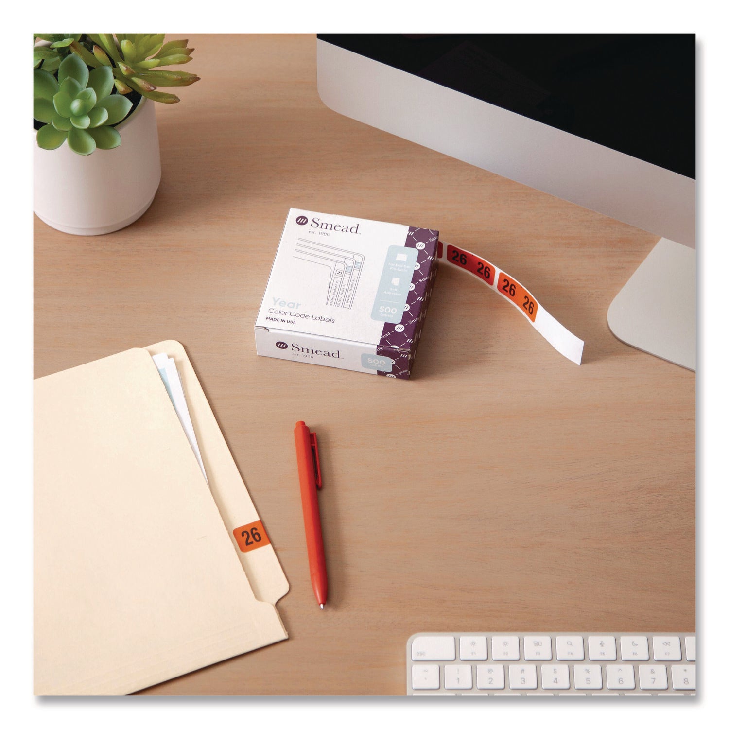 Smead Yearly End Tab File Folder Labels, 0.75 x 1.5, Orange, 500/Roll