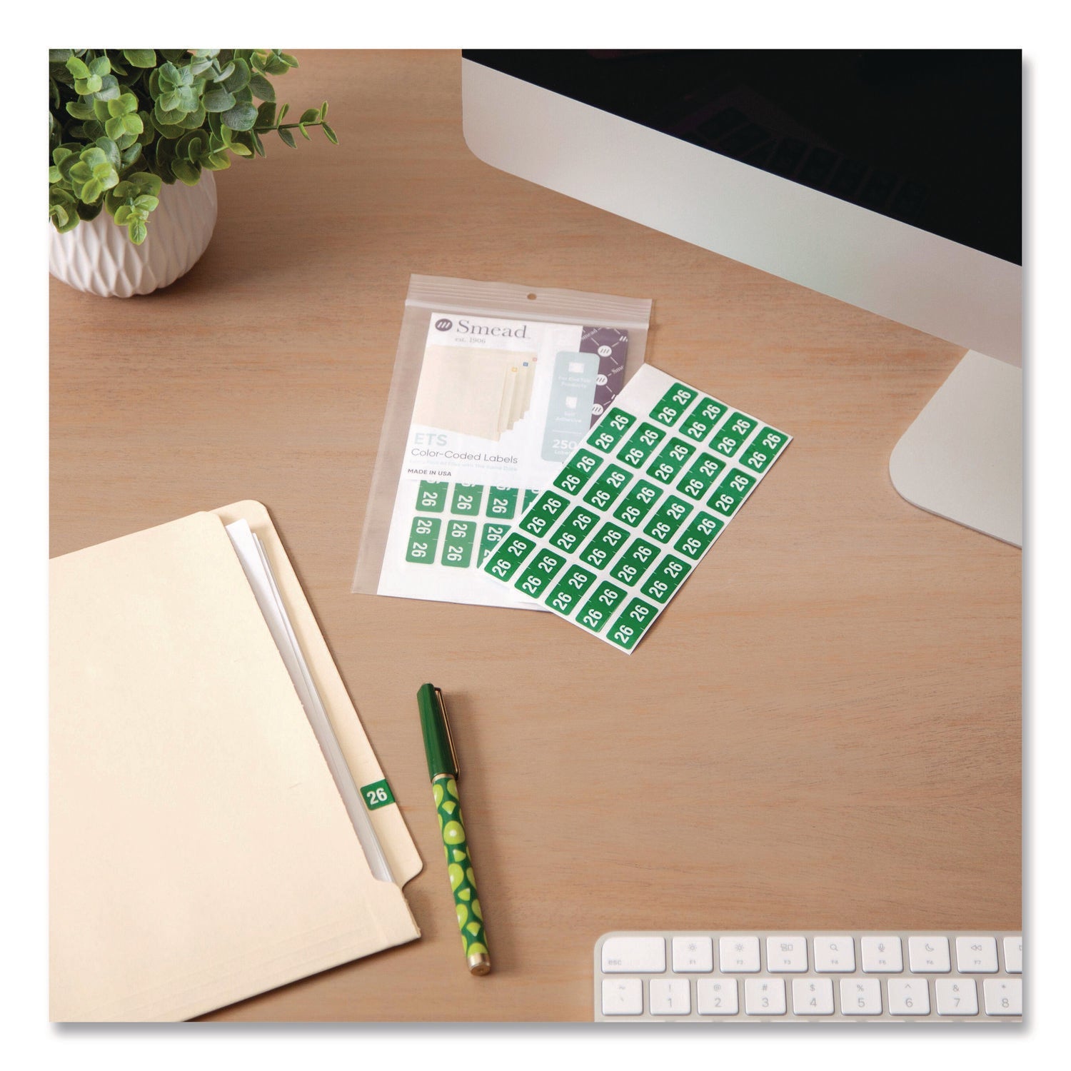Smead Yearly End Tab File Folder Labels, 0.5 x 1, Green, 25/Sheet, 10 Sheets/Pack