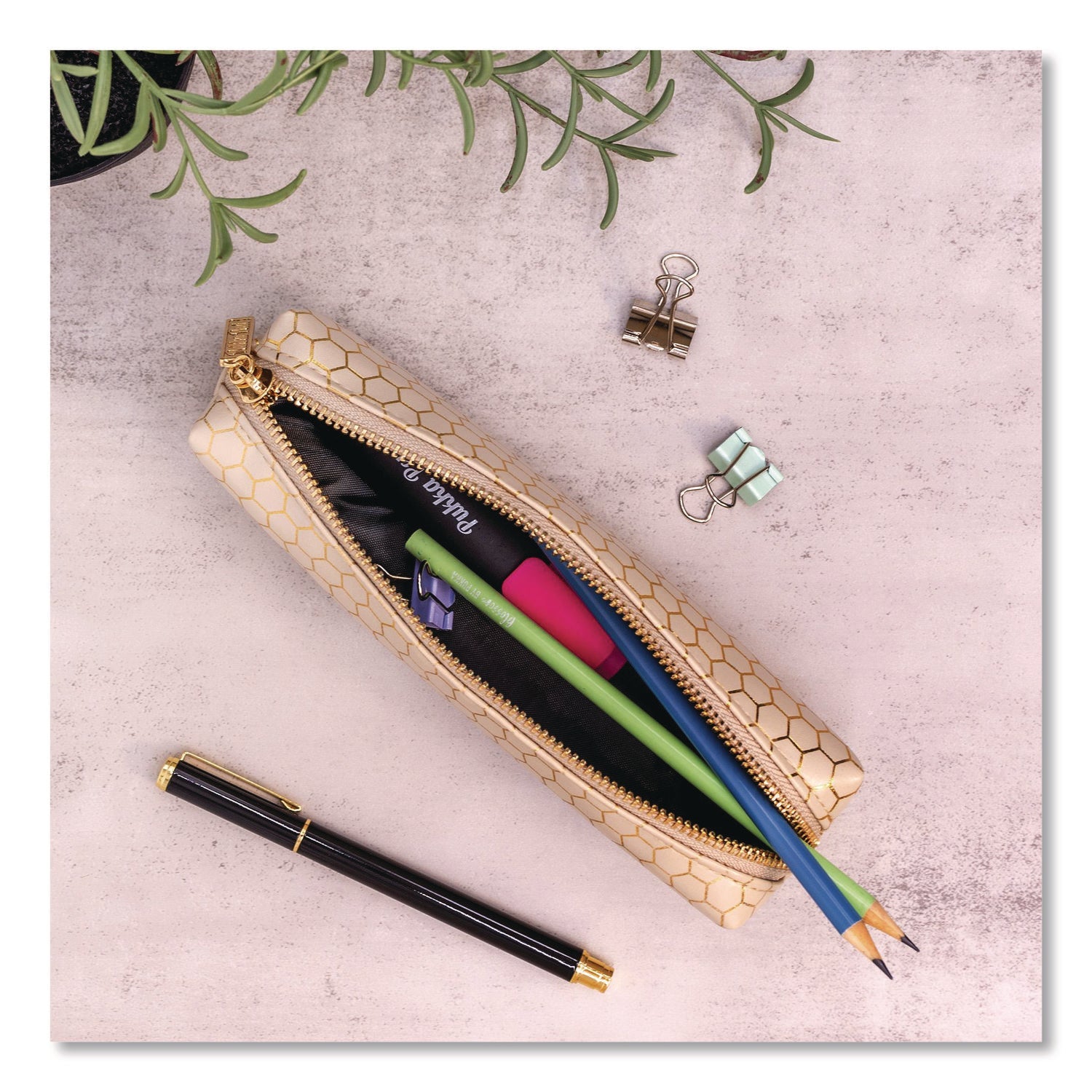 PUKKA PAD® Pencil Case, 8.07 x 2.36 x 2.55, Taupe, 6/Pack