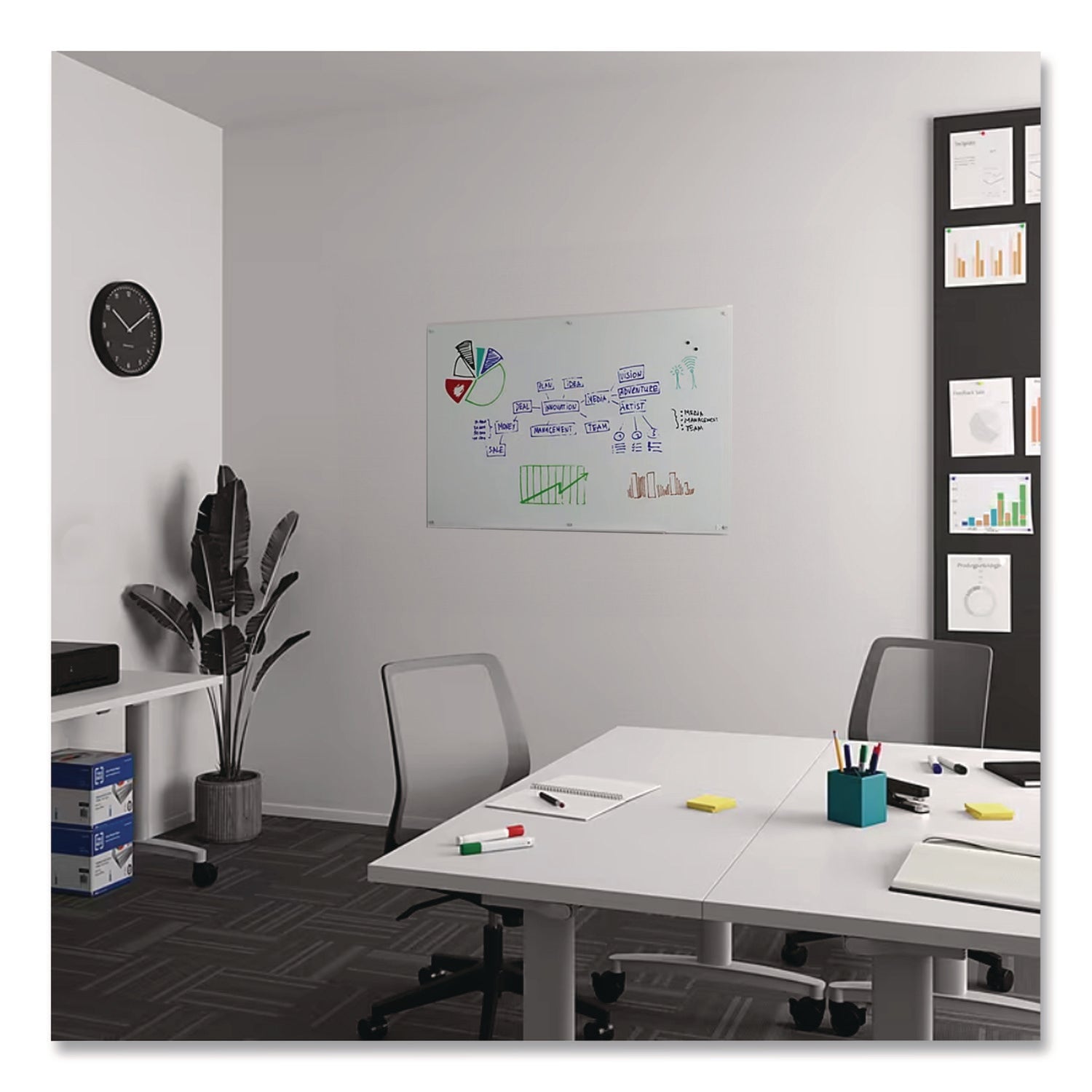 TRU RED™ Magnetic Tempered Glass Dry Erase Board, 36" x 24", White Surface