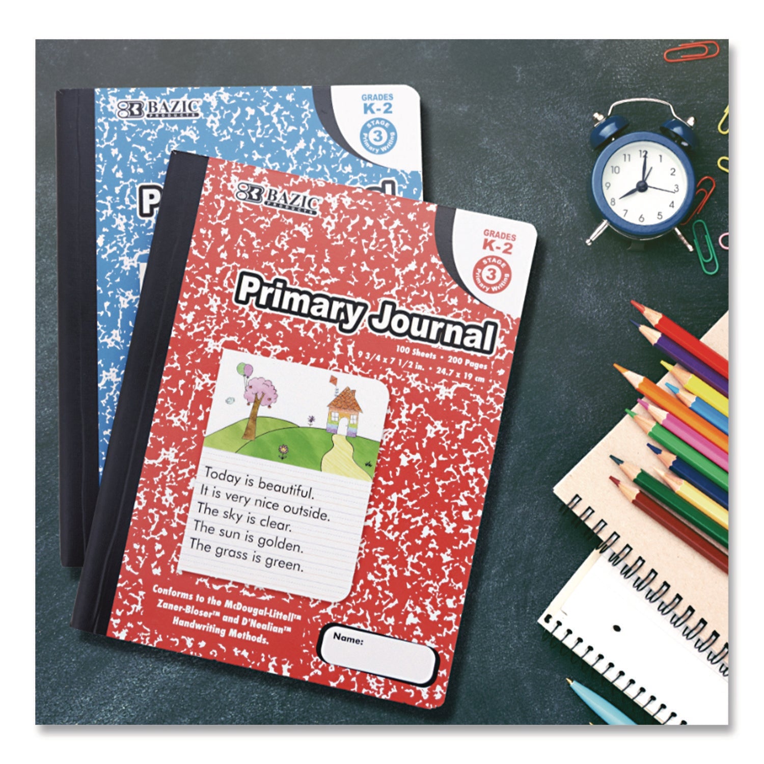 BAZIC® Products Composition Books, Quadrille Rule (5 sq/in), Green Marble Cover, (100) 9.75 x 7.5 Sheets