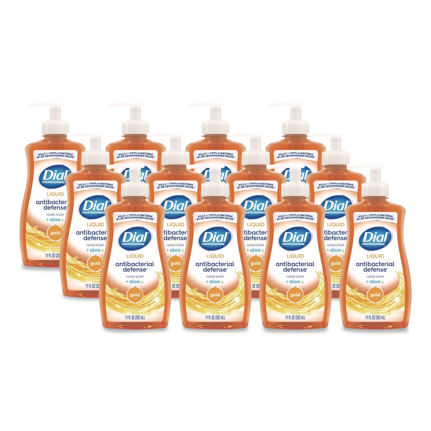 Dial® Professional Antibacterial Defense Gold Hand Soap + Aloe, Original, 11 oz Pump Bottle, 12/Carton