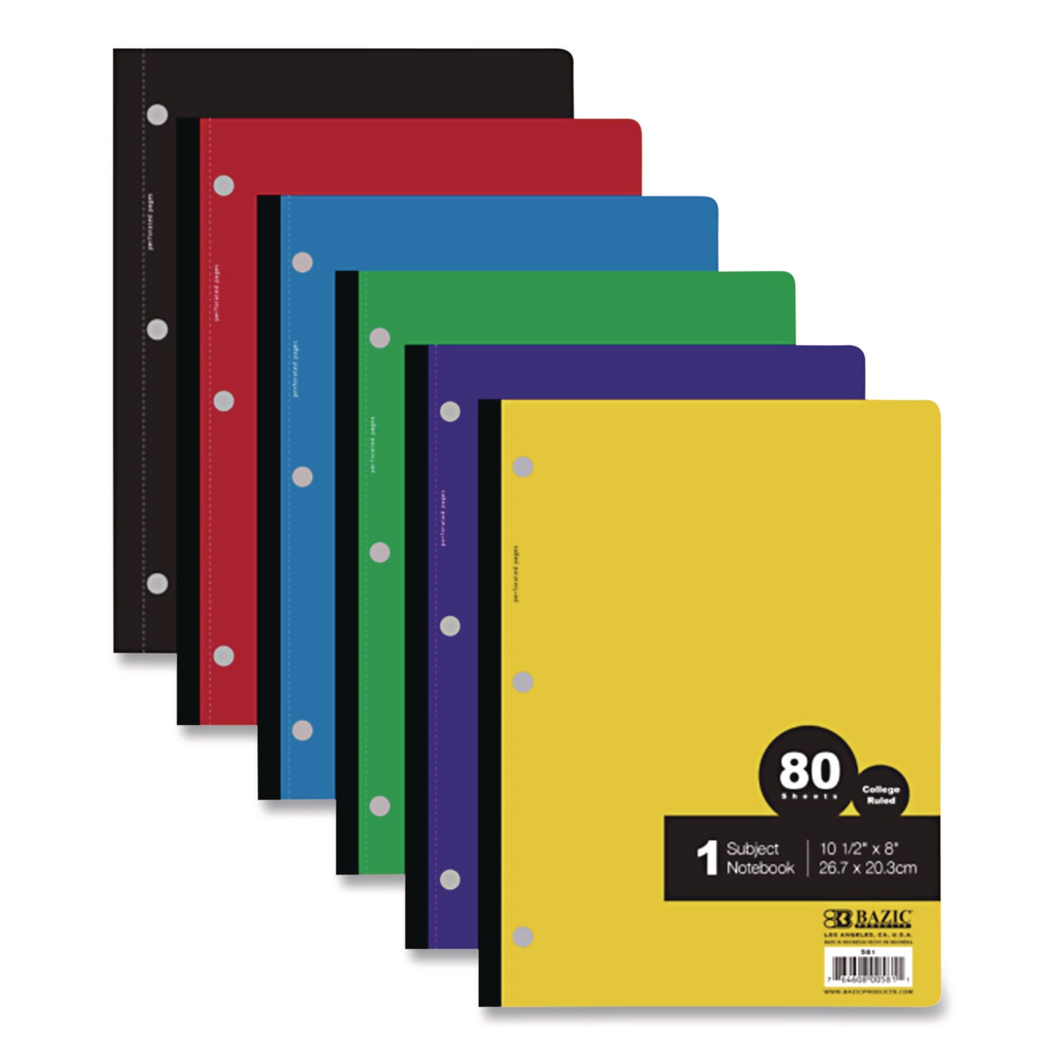 BAZIC® Products Wireless Notebooks, 1-Subject, Medium/College Rule, Randomly Assorted Cover Color, (80) 10.5 x 7.5 Sheets