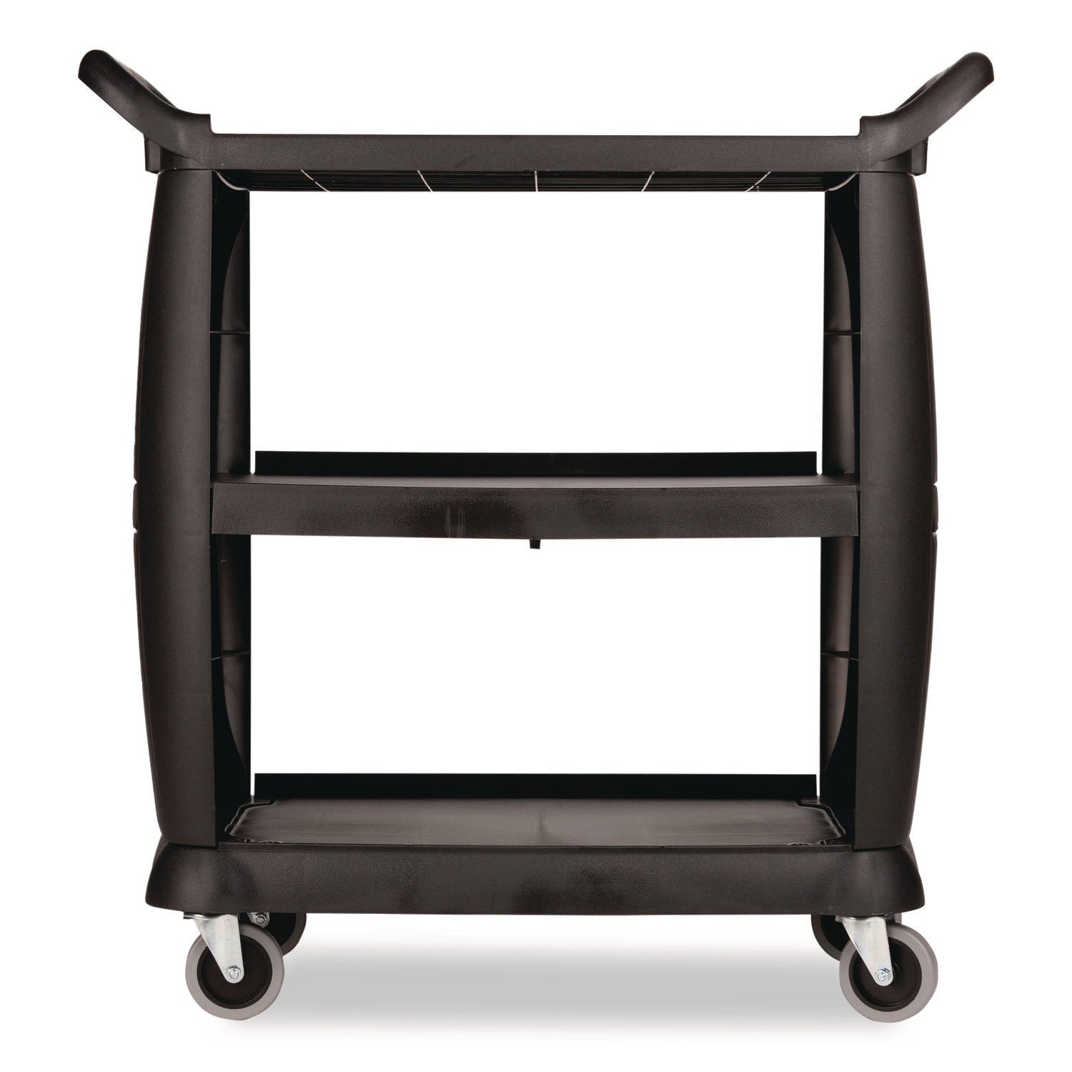 Boardwalk® Bussing Cart, Plastic, 3 Shelves, 300 lb Capacity, 18 x 36.25 x 38, Black