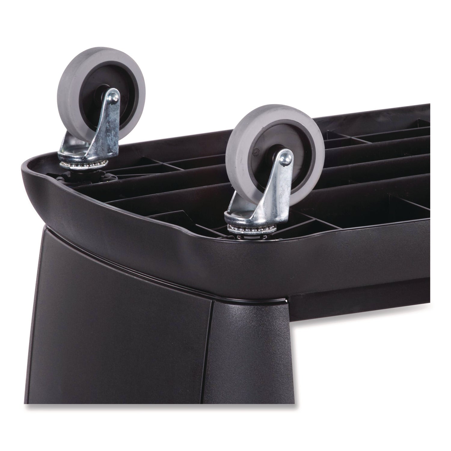 Boardwalk® Bussing Cart, Plastic, 3 Shelves, 300 lb Capacity, 18 x 36.25 x 38, Black - Bloom Skins