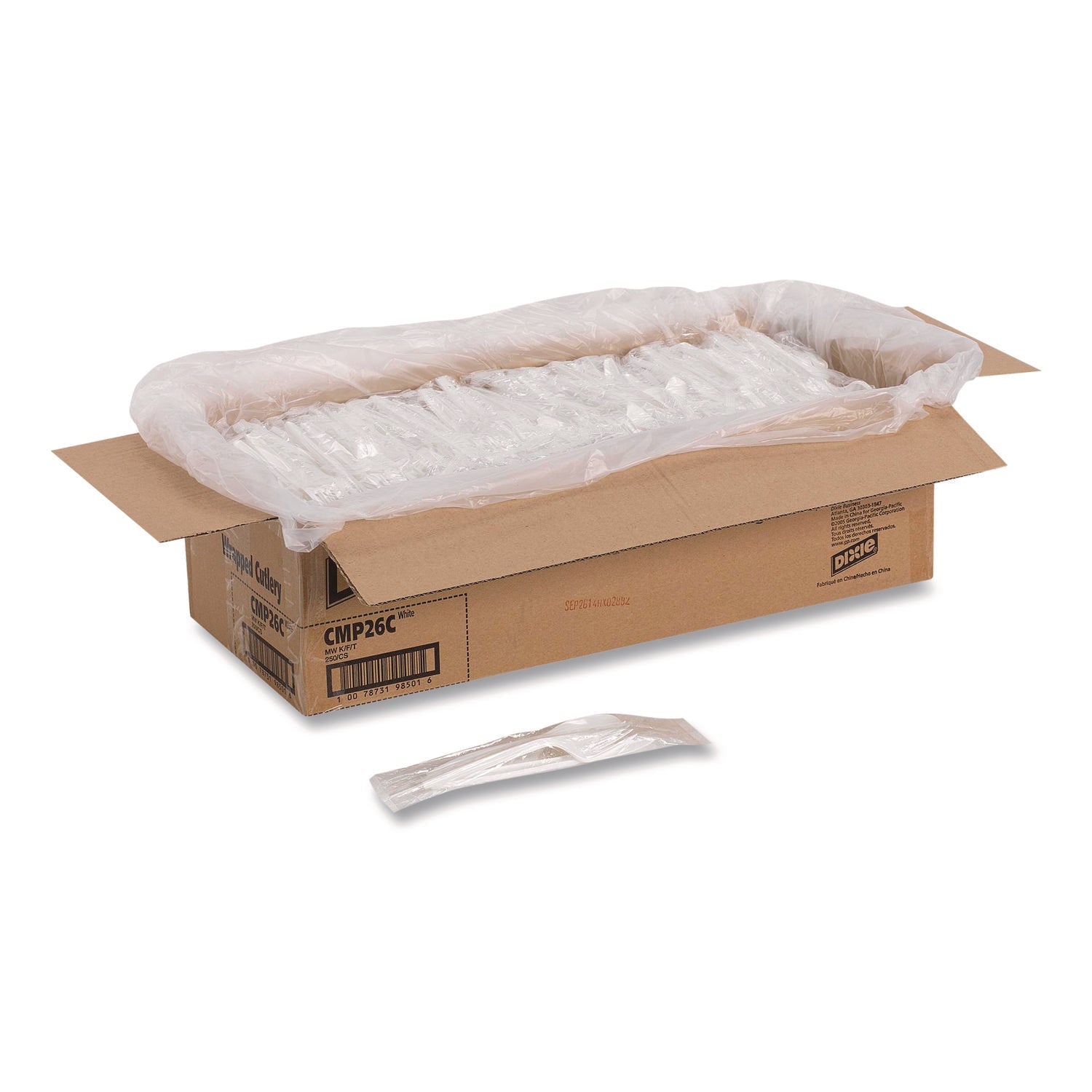 Dixie® Mediumweight Polypropylene Cutlery, Fork/Knife/Teaspoon, Plastic, White, 250/Carton