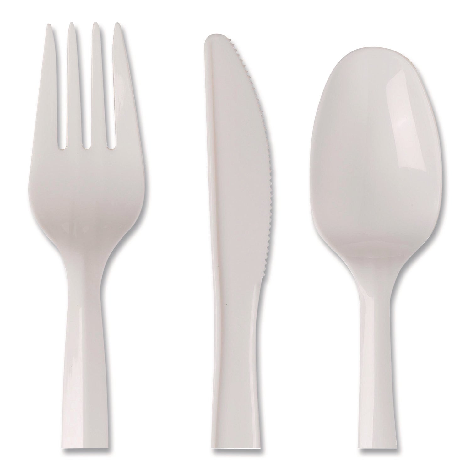 Dixie® Mediumweight Polypropylene Cutlery, Fork/Knife/Teaspoon, Plastic, White, 250/Carton