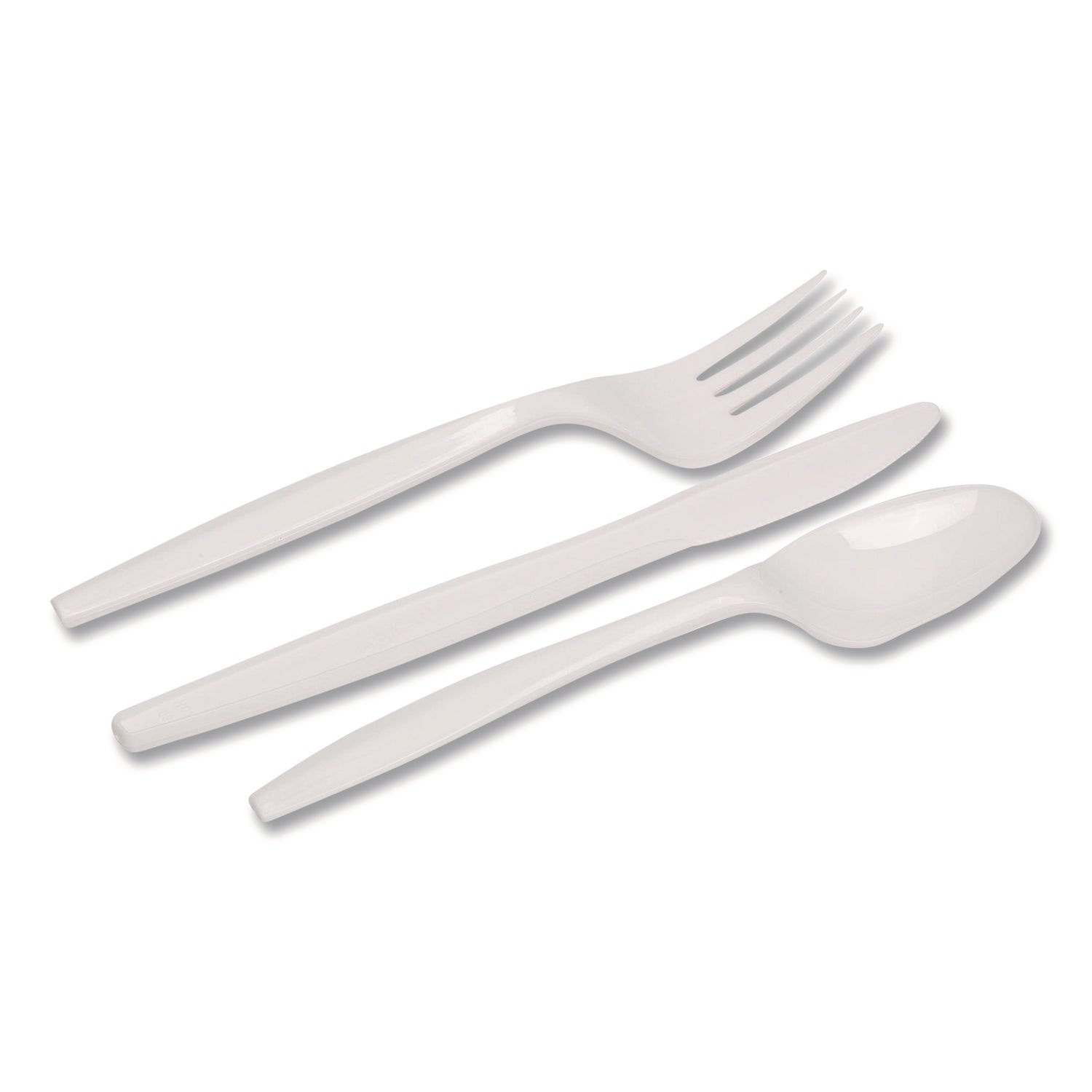 Dixie® Mediumweight Polypropylene Cutlery, Fork/Knife/Teaspoon, Plastic, White, 250/Carton