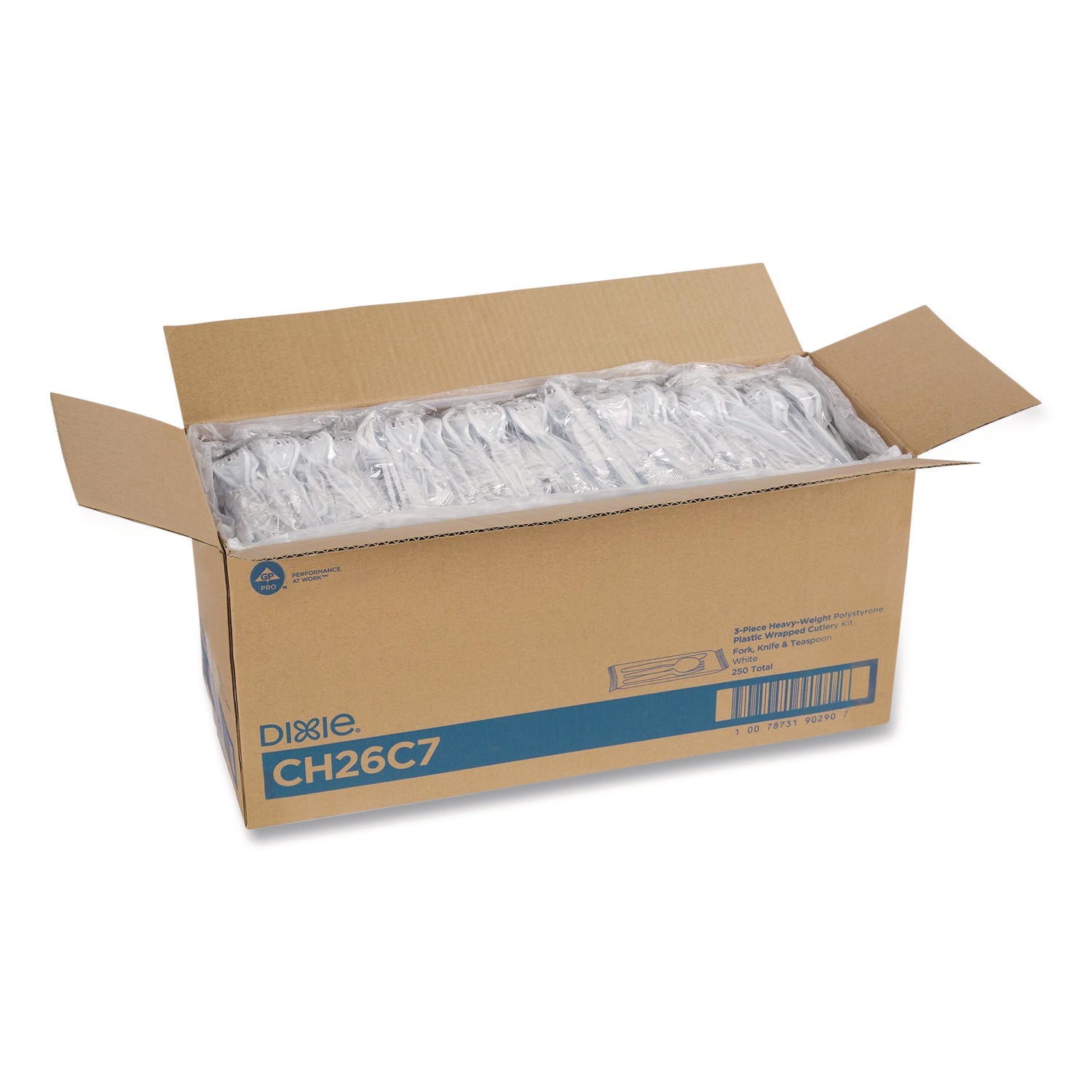 Dixie® Heavyweight Polystyrene Cutlery, Fork/Knife/Teaspoon, Plastic, White, 250/Carton