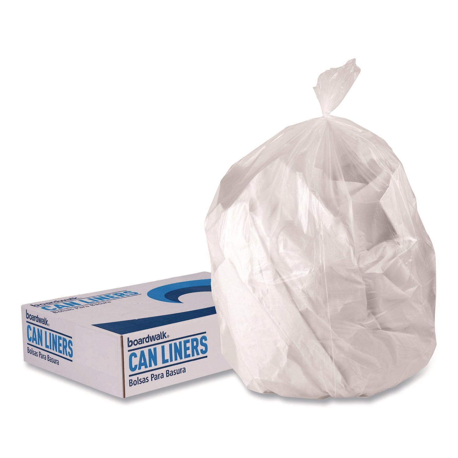 Boardwalk® Low-Density Waste Can Liners, 30 gal, 0.5 mil, 30 x 36, Clear, Perforated Roll, 250/Carton - Bloom Skins