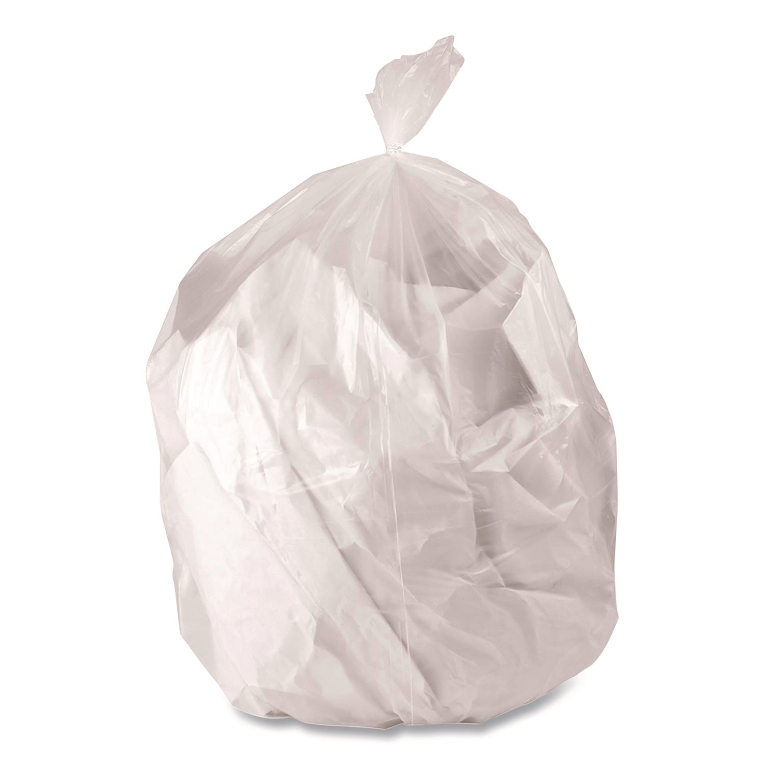 Boardwalk® Low-Density Waste Can Liners, 32 gal, 0.9 mil, 33 x 44, Clear, Perforated Roll, 5 Bags/Roll, 20 Rolls/Carton - Bloom Skins