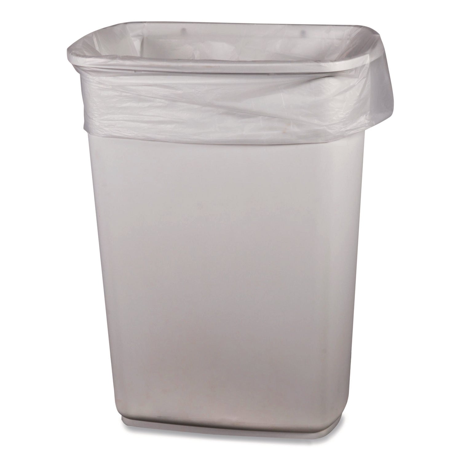 Boardwalk® Low-Density Waste Can Liners, 16 gal, 0.5 mil, 24 x 32, Clear, Perforated Roll, 500/Carton - Bloom Skins