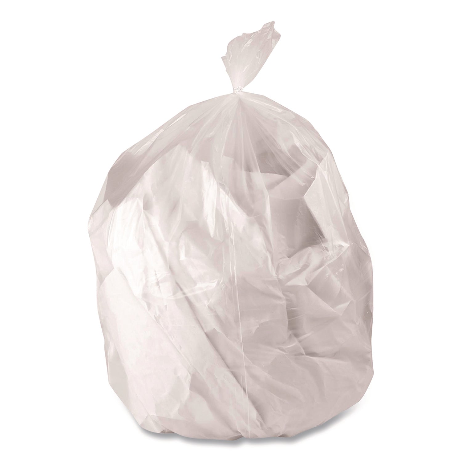 Boardwalk® Low-Density Waste Can Liners, 60 gal, 0.9 mil, 38 x 58, Clear, Perforated Roll, 100/Carton - Bloom Skins