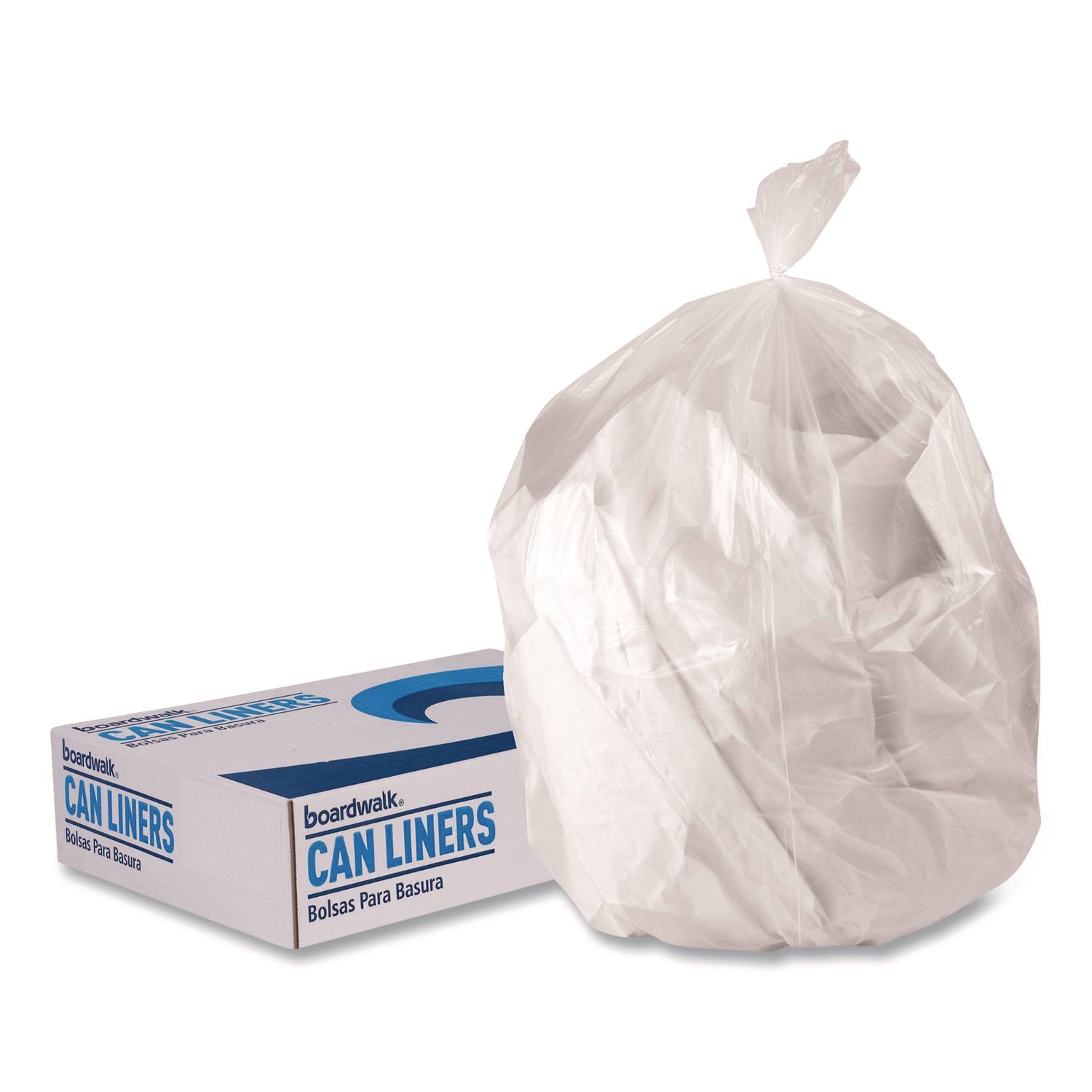 Boardwalk® High-Density Can Liners, 56 gal, 16 mic, 43 x 48, Natural, Perforated Roll, 200/Carton - Bloom Skins