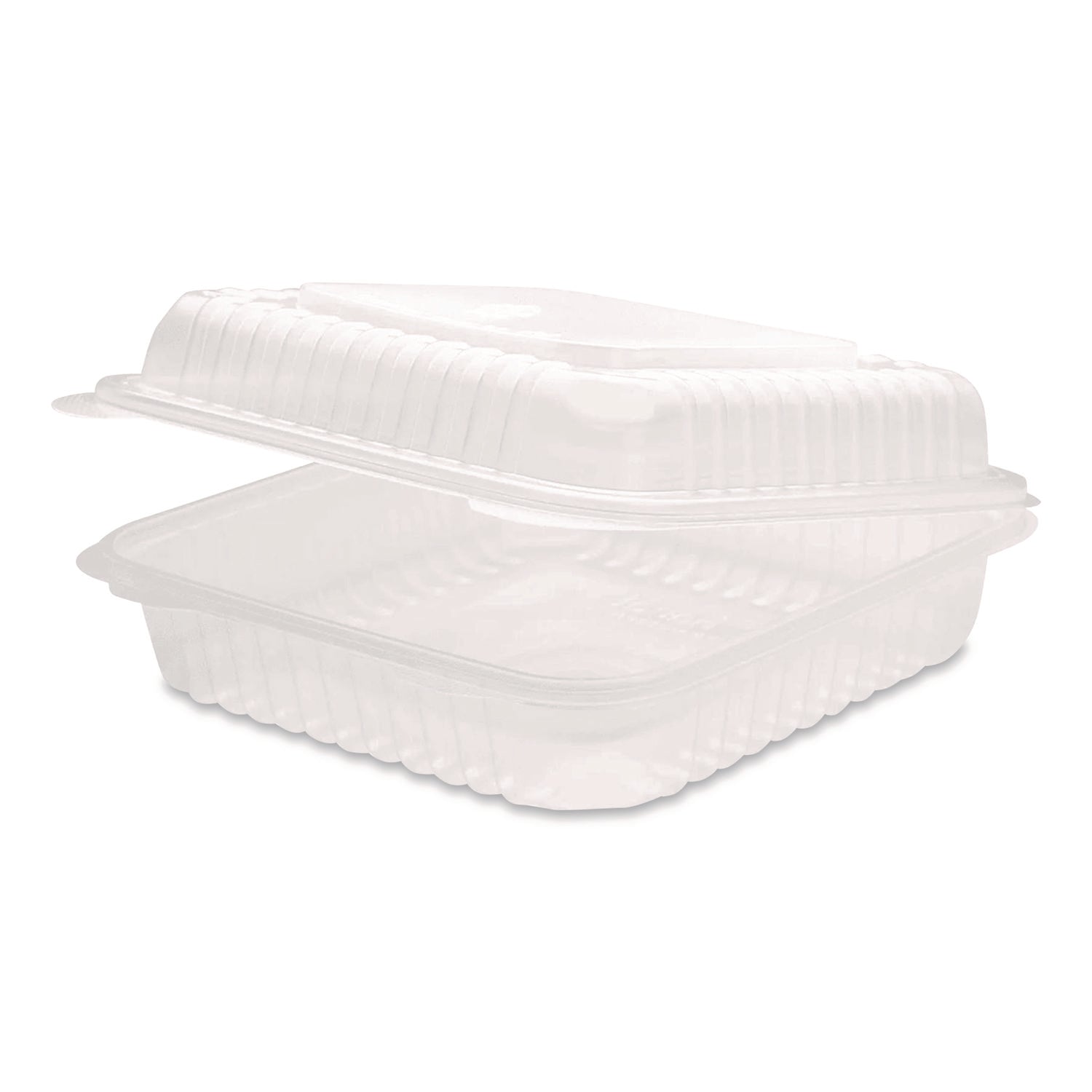 Karat® Polypropylene Plastic Hinged Container, 9.35 x 9.22 x 3.17, Clear, Plastic, 50/Pack, 4 Packs/Carton
