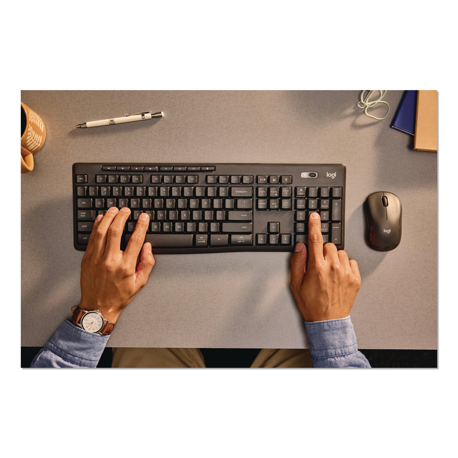 Logitech® MK370 Combo for Business, 33 ft Wireless Range, Graphite