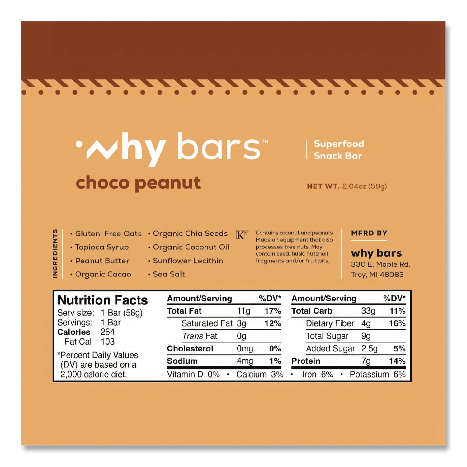 Why Bars™ Superfood Snack Bar, Choco Peanut, 2.04 oz Bar, 12/Box