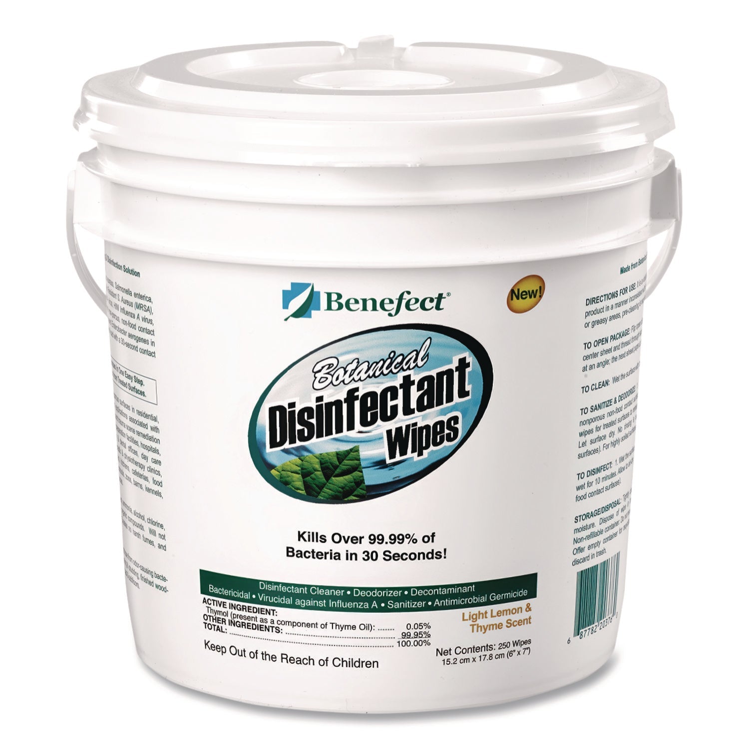 Benefect® Botanical Disinfectant Wipes, 6 x 7, Light Lemon and Thyme, 250/Bucket