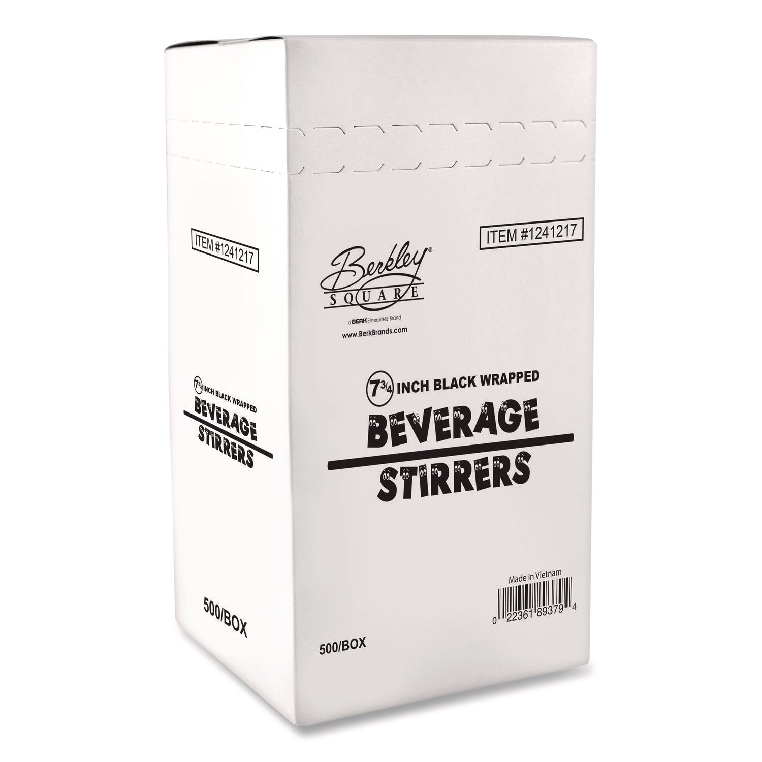 Berkley Square Wrapped Polypropylene Stirrers, 7.75", Black, 500/Box