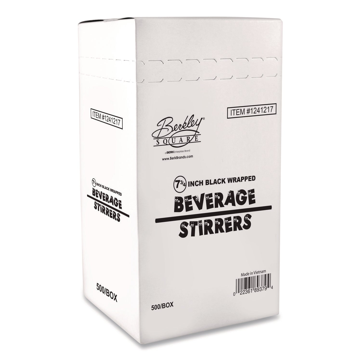 Berkley Square Wrapped Polypropylene Stirrers, 7.75", Black, 500/Box
