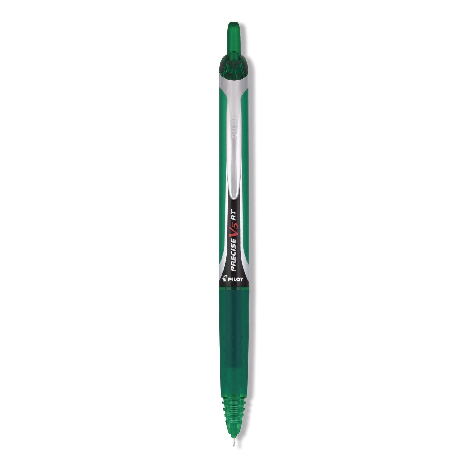 Pilot® Precise V5RT Rollerball Pen, Retractable, Extra-Fine 0.5 mm, Green Ink, Green/Silver Barrel