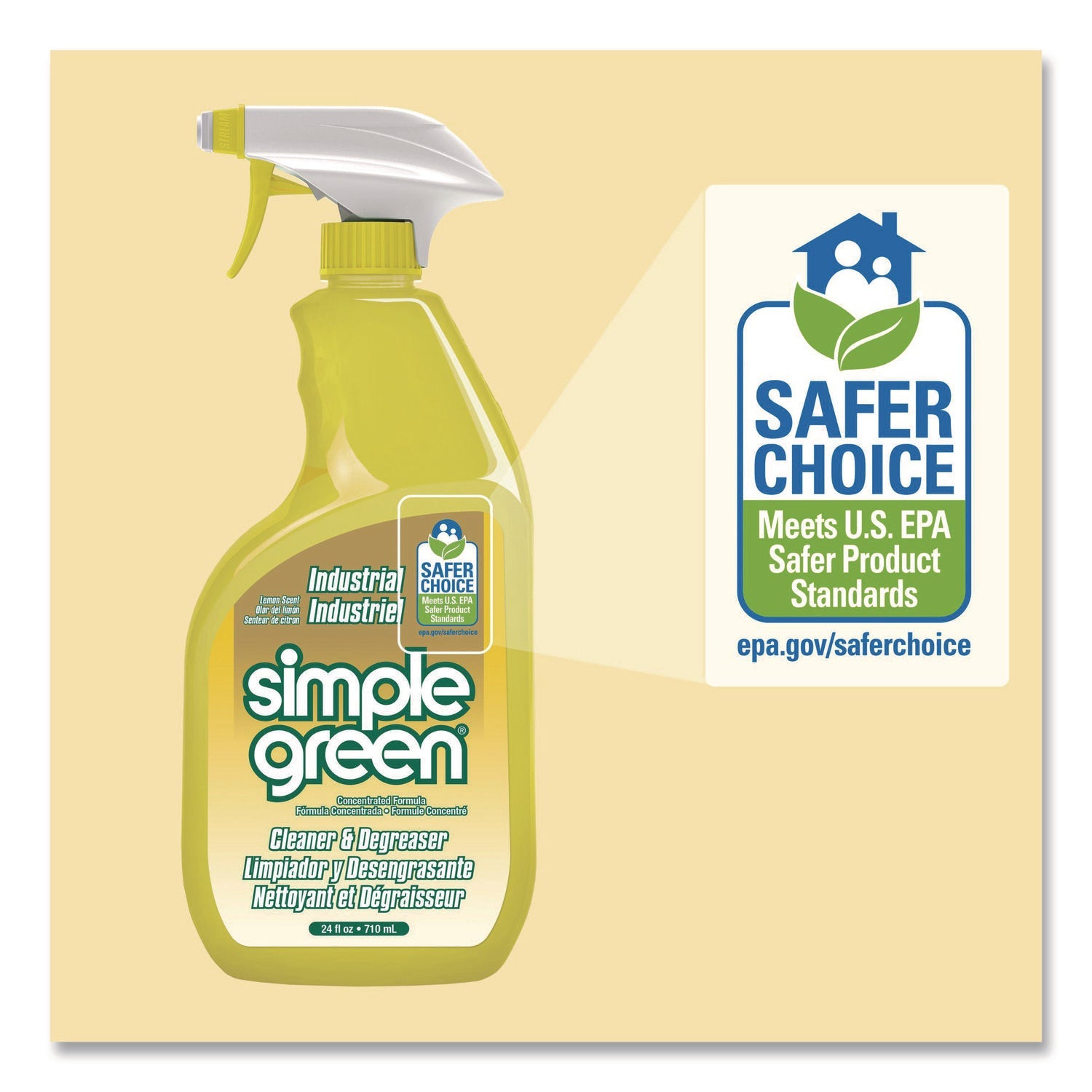 Simple Green® Industrial Cleaner and Degreaser, Concentrated, Lemon, 24 oz Spray Bottle