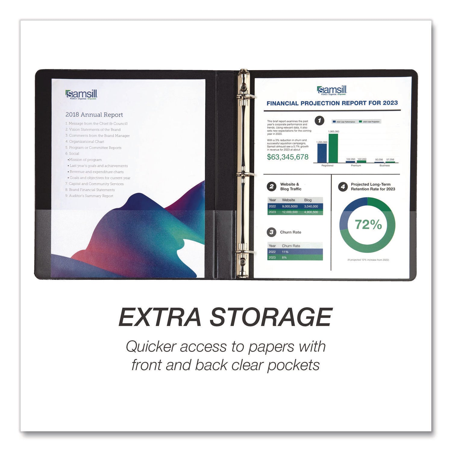 Samsill® Durable D-Ring View Binders, 3 Rings, 0.5" Capacity, 11.5" x 8.5", Black, 4/Pack