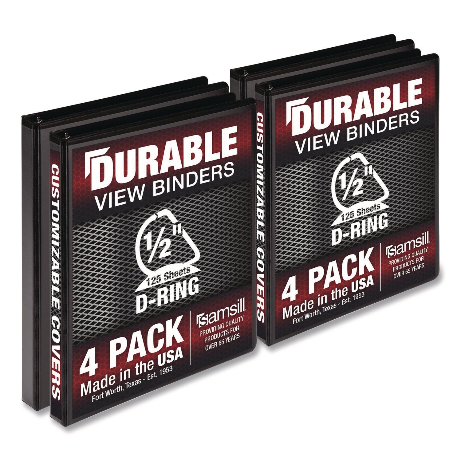 Samsill® Durable D-Ring View Binders, 3 Rings, 0.5" Capacity, 11.5" x 8.5", Black, 4/Pack