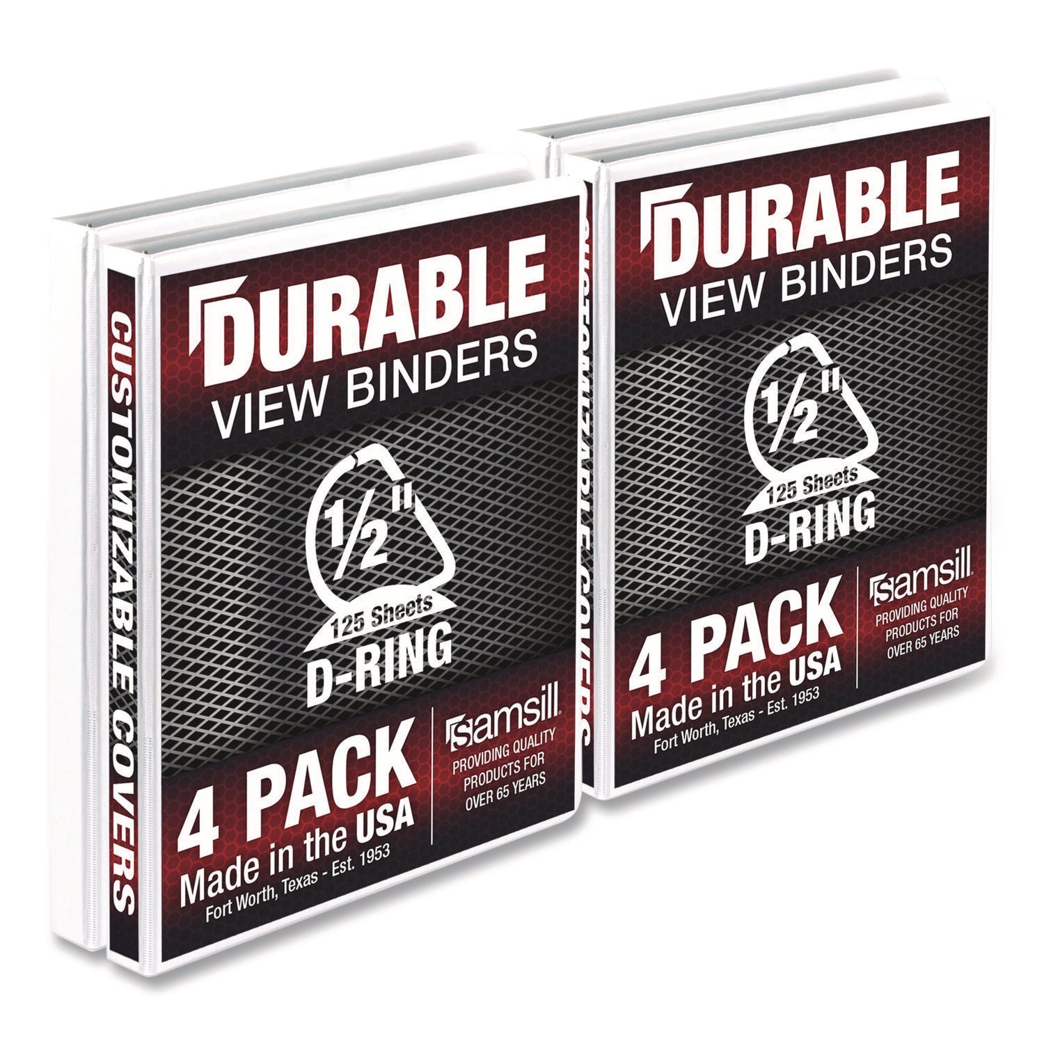 Samsill® Durable D-Ring View Binders, 3 Rings, 0.5" Capacity, 11.5" x 8.5", White, 4/Pack