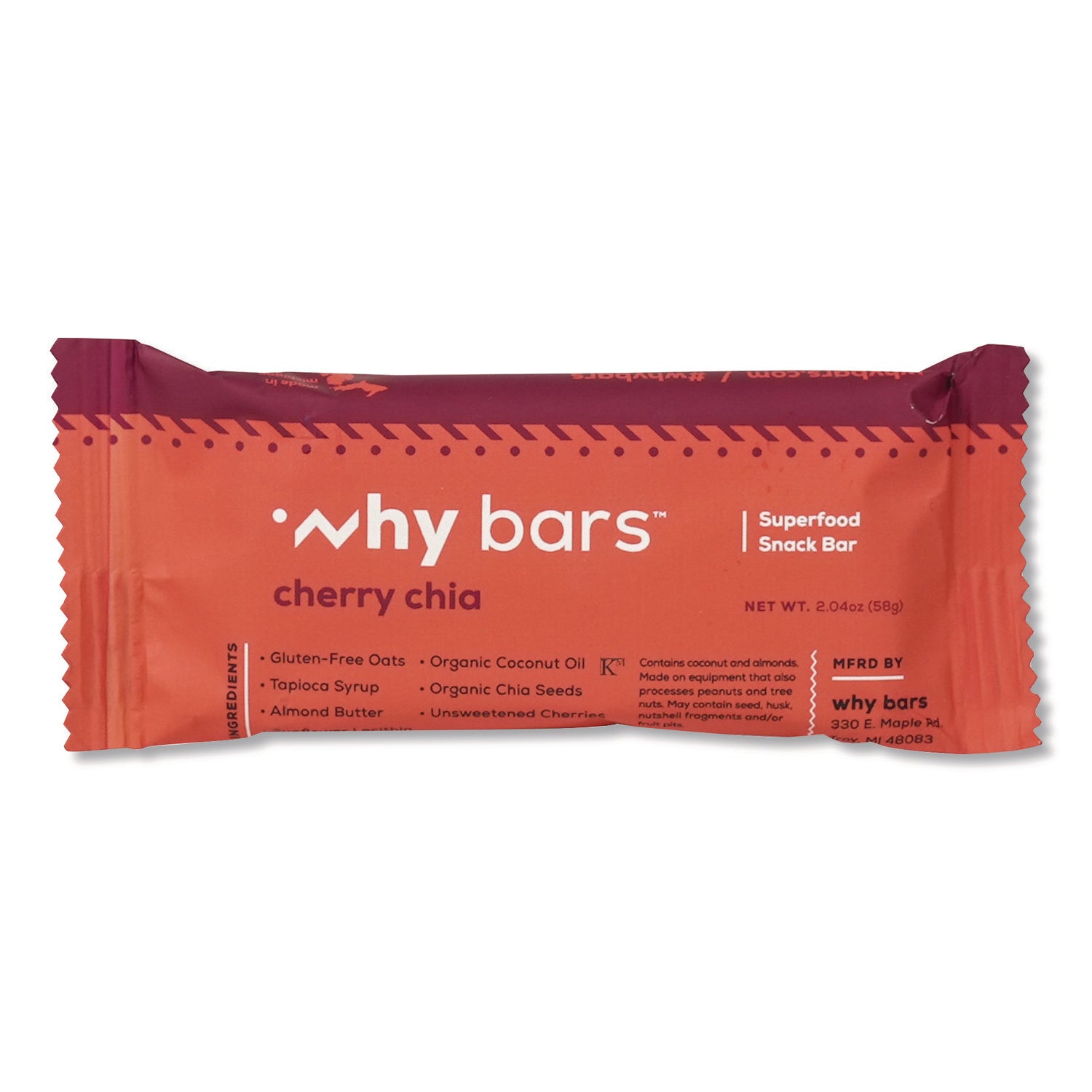 Why Bars™ Superfood Snack Bar, Cherry Chia, 2.04 oz Bar, 12/Box
