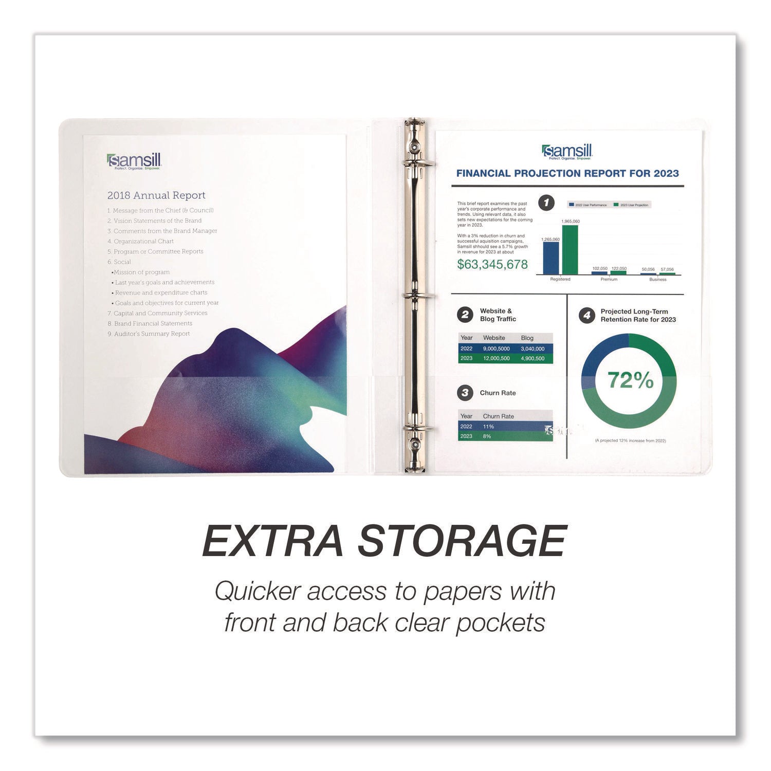 Samsill® Durable D-Ring View Binders, 3 Rings, 0.5" Capacity, 11.5" x 8.5", White, 4/Pack