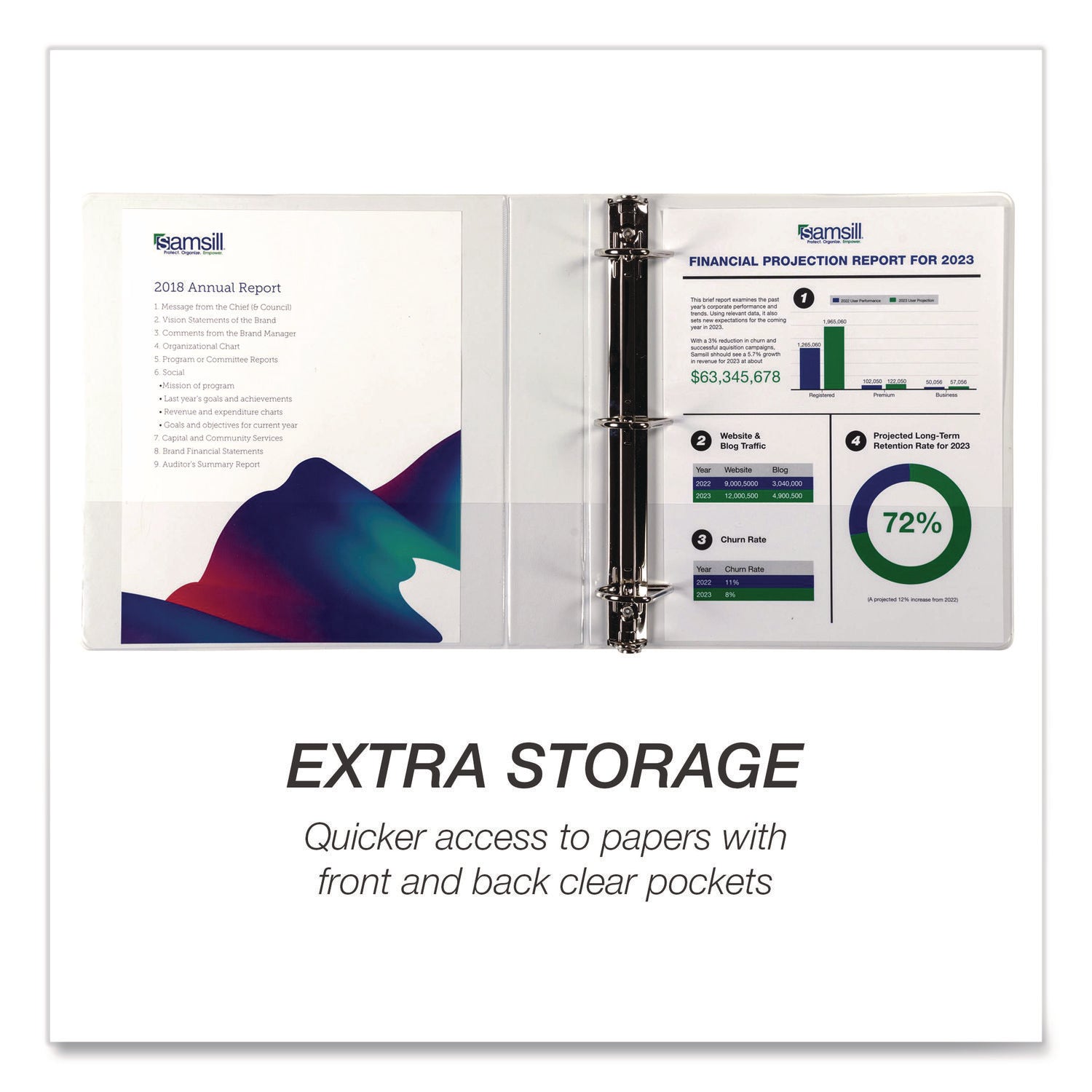 Samsill® Durable D-Ring View Binders, 3 Rings, 1.5" Capacity, 11.5" x 8.5", White, 4/Pack