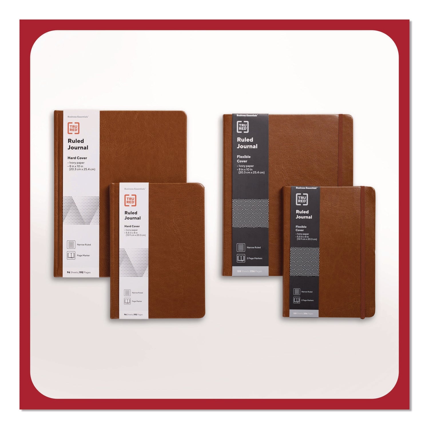 TRU RED™ Flexible-Cover Business Journal, Elastic Closure, 1-Subject, Narrow Rule, Mauve Cover, (128) 8 x 5.5 Sheets