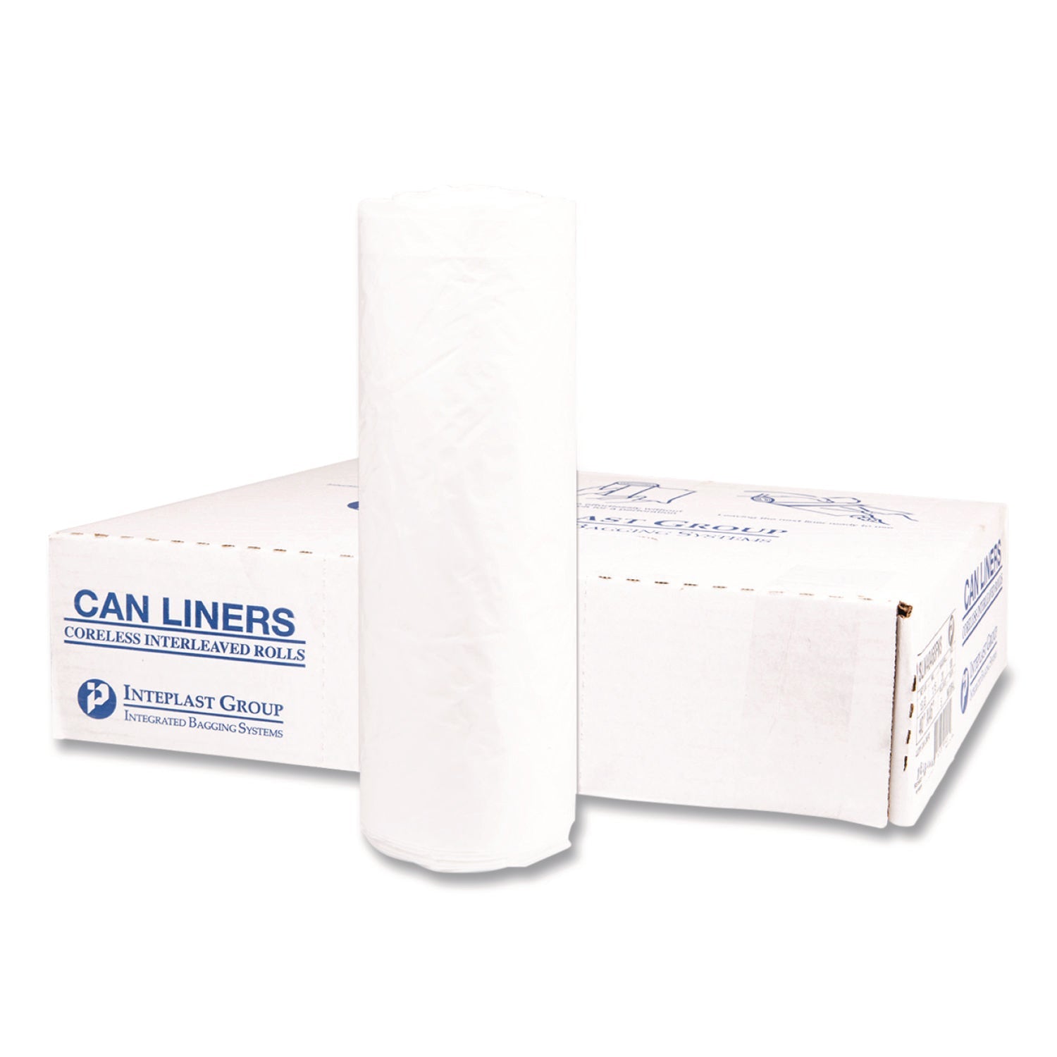 Inteplast Group Institutional Low-Density Can Liners, 45 gal, 1.15 mil, 40" x 46", Natural, Interleaved Roll, 20 Bags/Roll, 5 Rolls/Carton