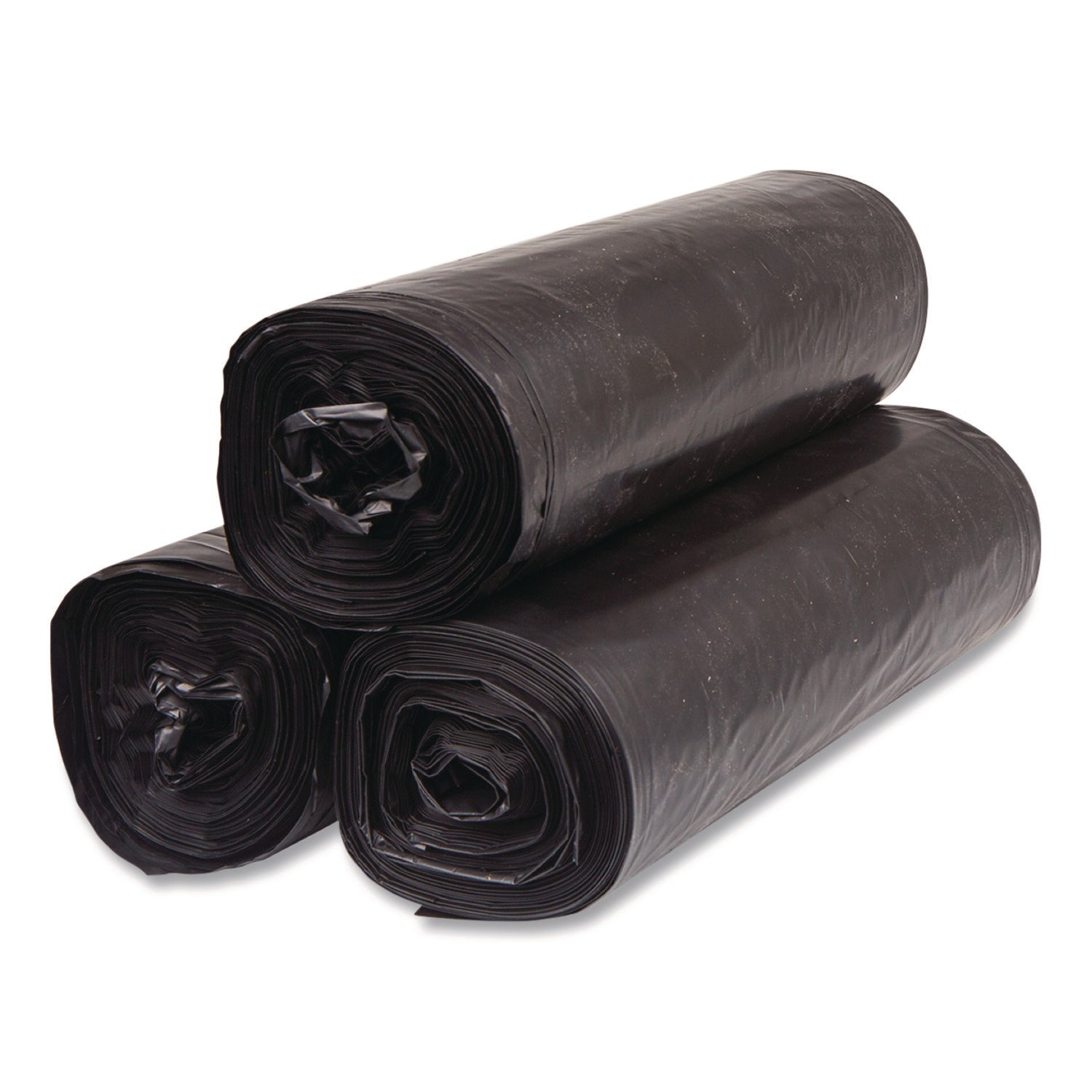 Inteplast Group Low-Density Commercial Can Liners, 60 gal, 1.15 mil, 38 x 58, Black, Interleaved Roll, 25 Bags/Roll, 4 Rolls/Carton